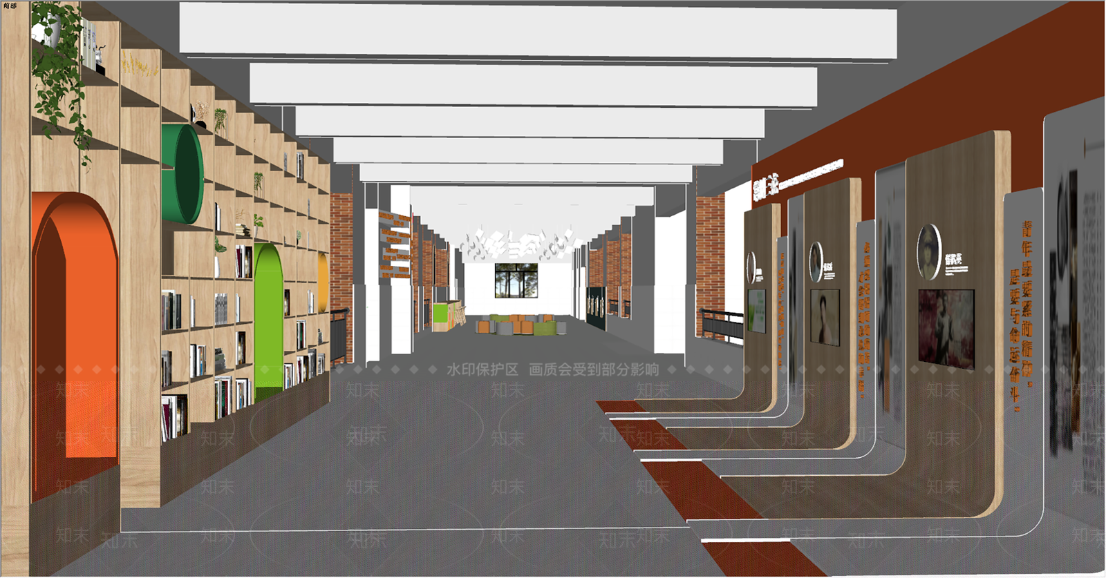 现代校园文化长廊SU模型下载【ID:1135131559】