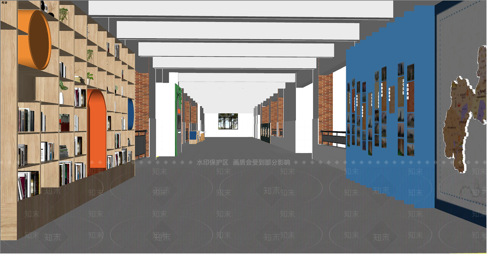 现代校园文化长廊SU模型下载【ID:1135132255】
