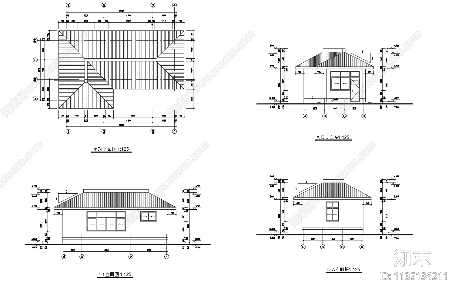 多个大门传达室建筑施工图下载【ID:1135134211】