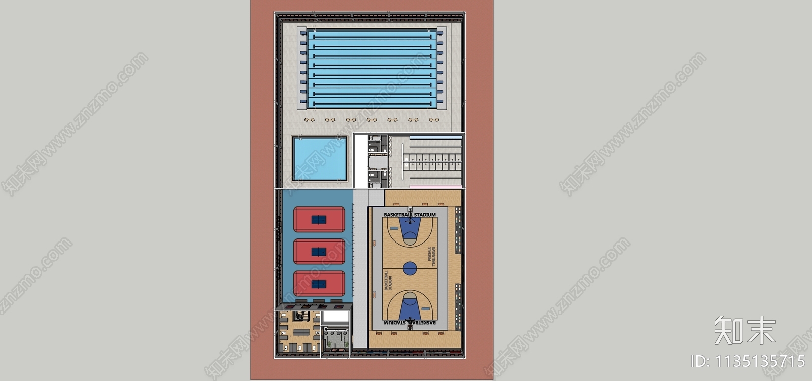 现代体育馆游泳池SU模型下载【ID:1135135715】