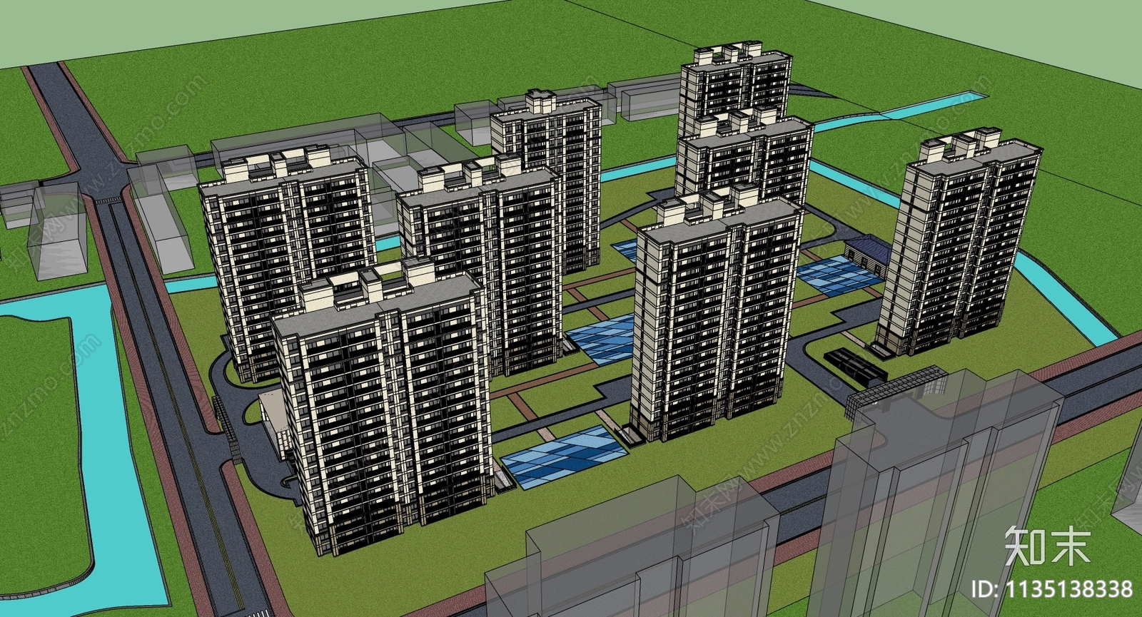 现代小区建筑SU模型下载【ID:1135138338】