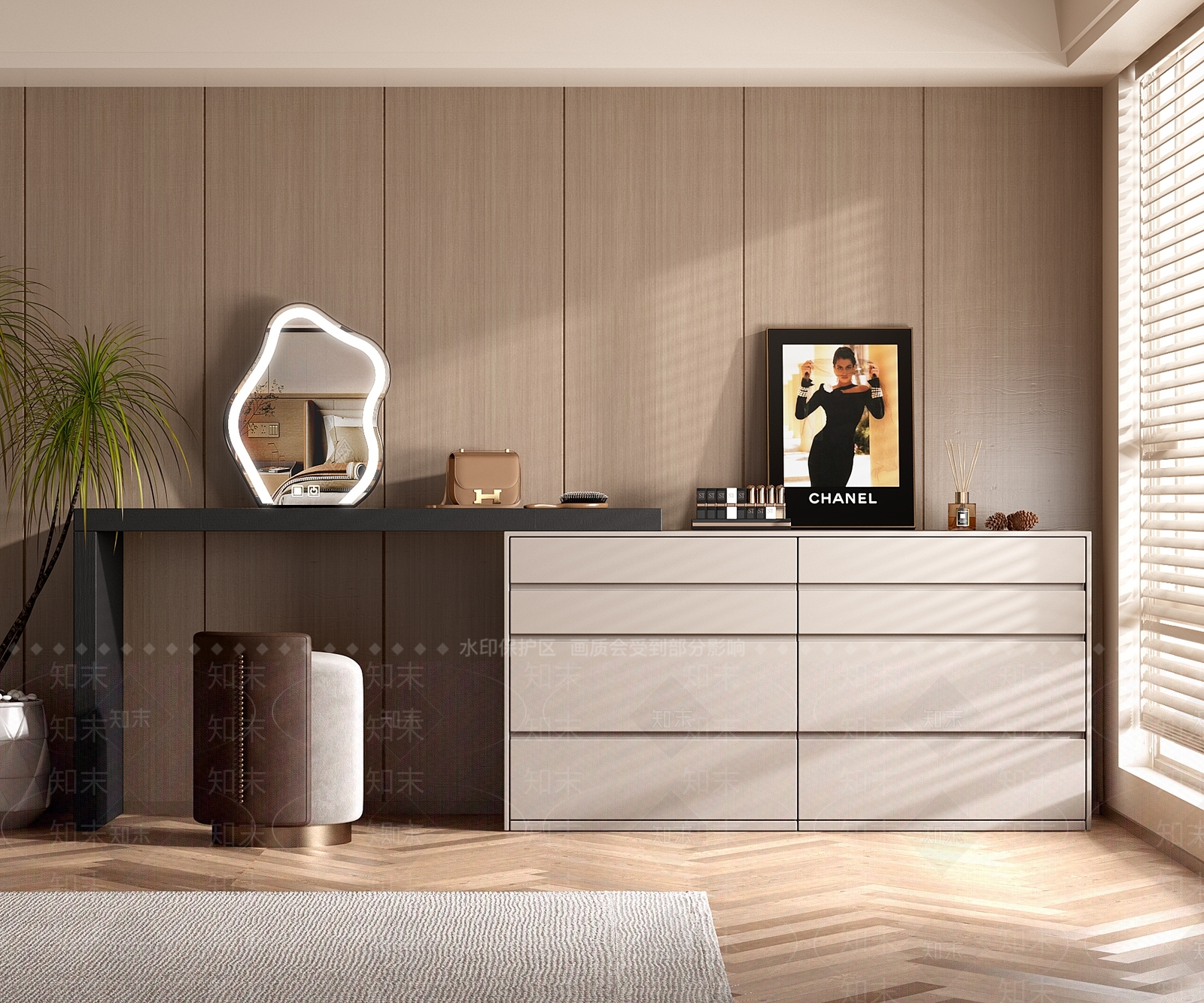 现代妆台妆凳组合3D模型下载【ID:1135140738】