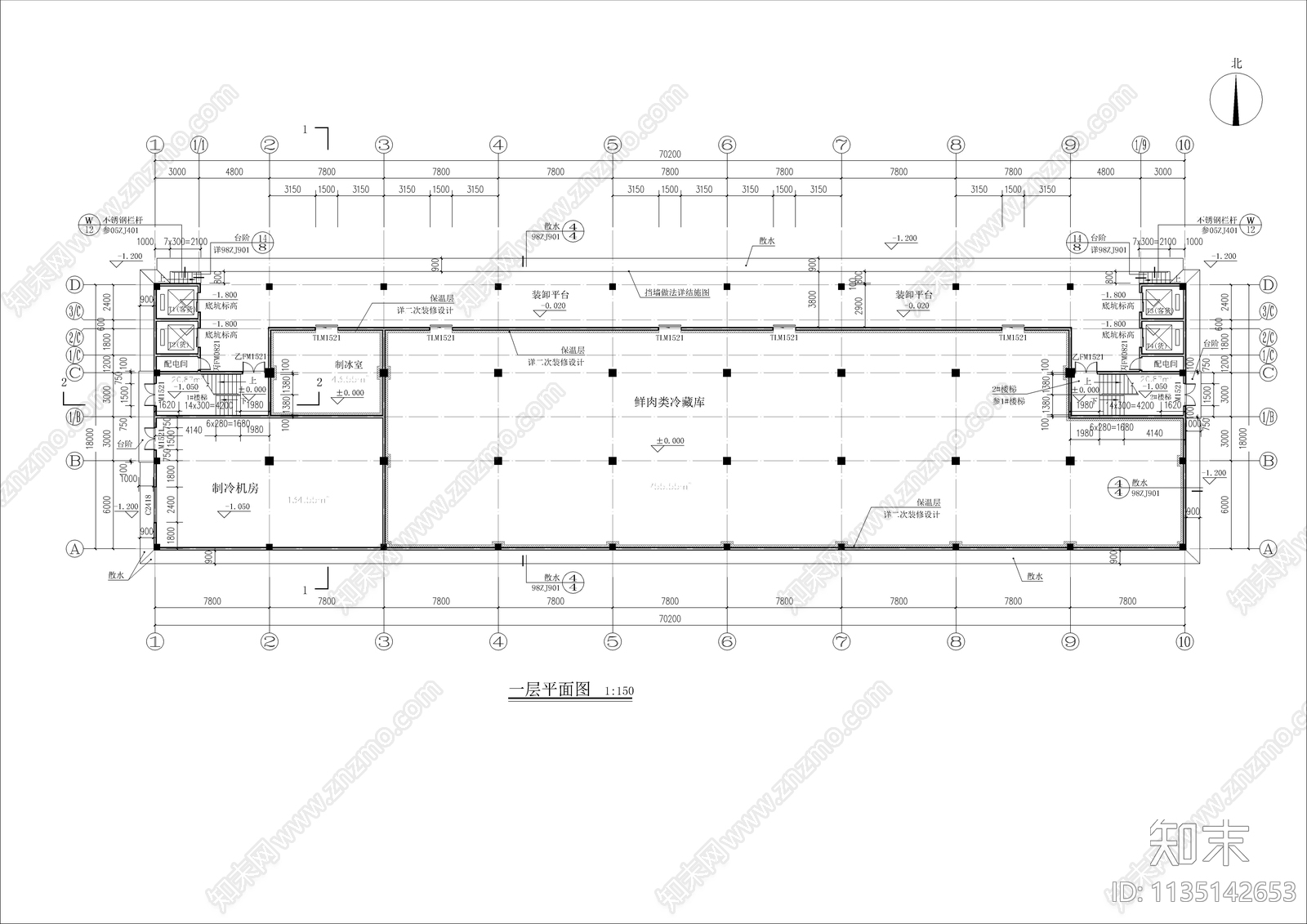 五层某冷库建筑cad施工图下载【ID:1135142653】
