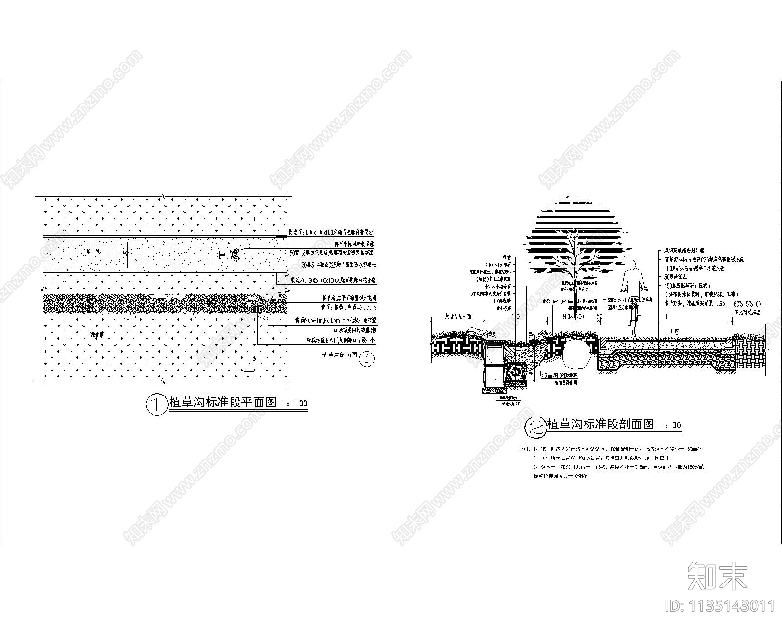 滨河风光带园林景观cad施工图下载【ID:1135143011】