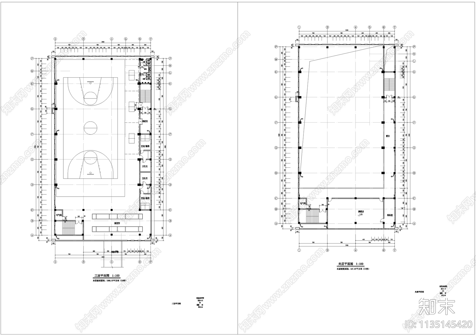 学生食堂及体育馆建筑cad施工图下载【ID:1135145420】