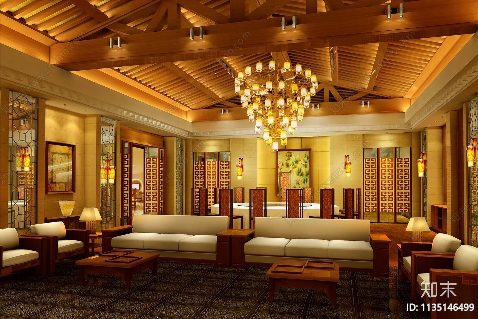 新中式大酒店效果图cad施工图下载【ID:1135146499】