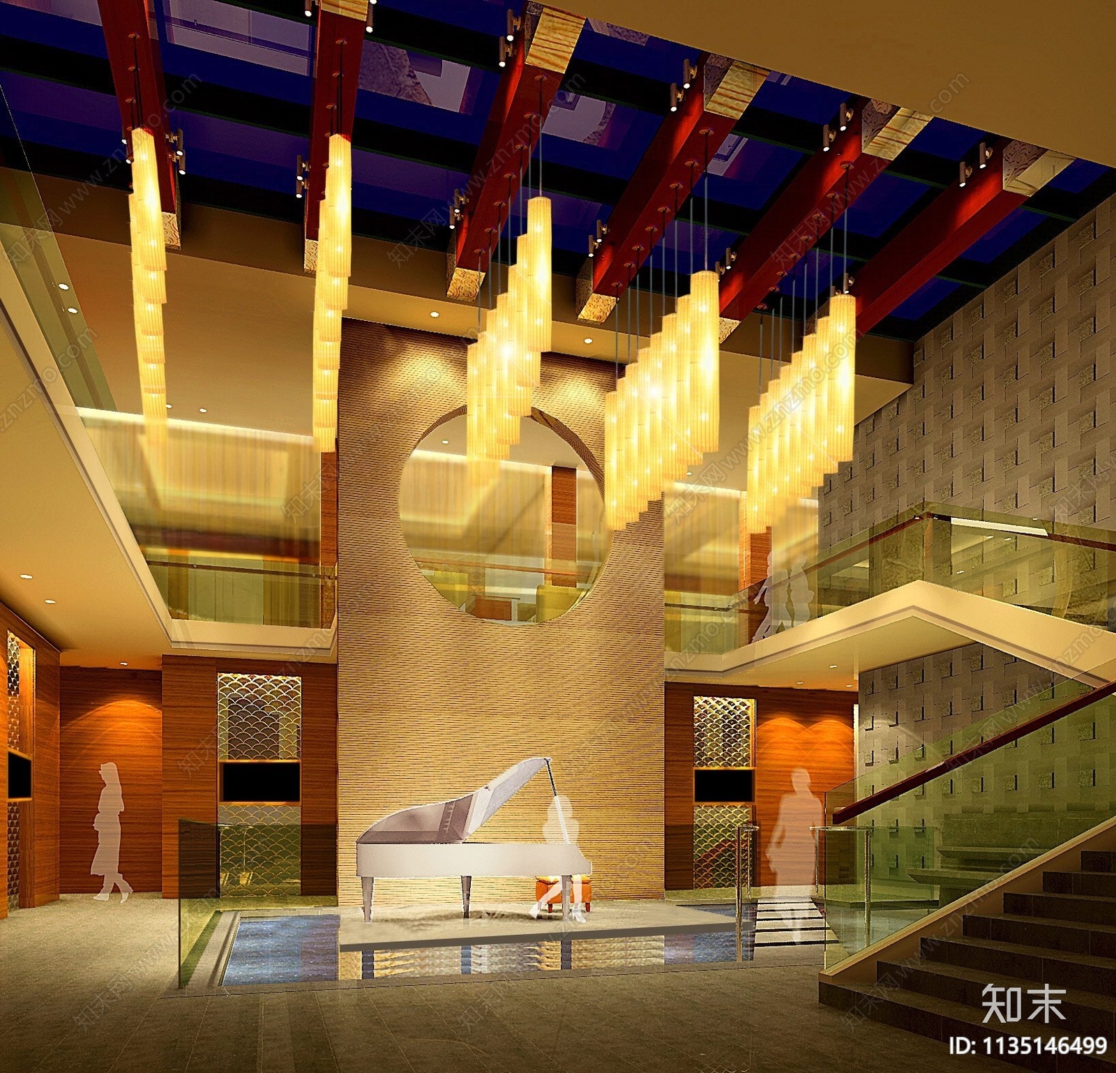 新中式大酒店效果图cad施工图下载【ID:1135146499】