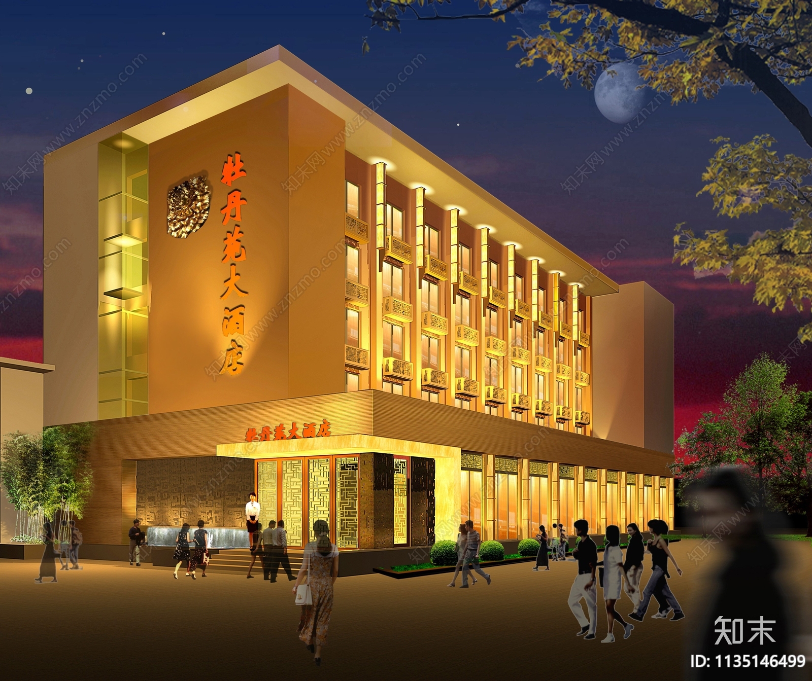 新中式大酒店效果图cad施工图下载【ID:1135146499】