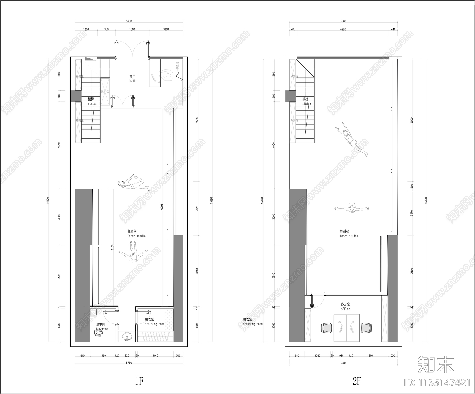 少儿舞蹈室平面图施工图下载【ID:1135147421】