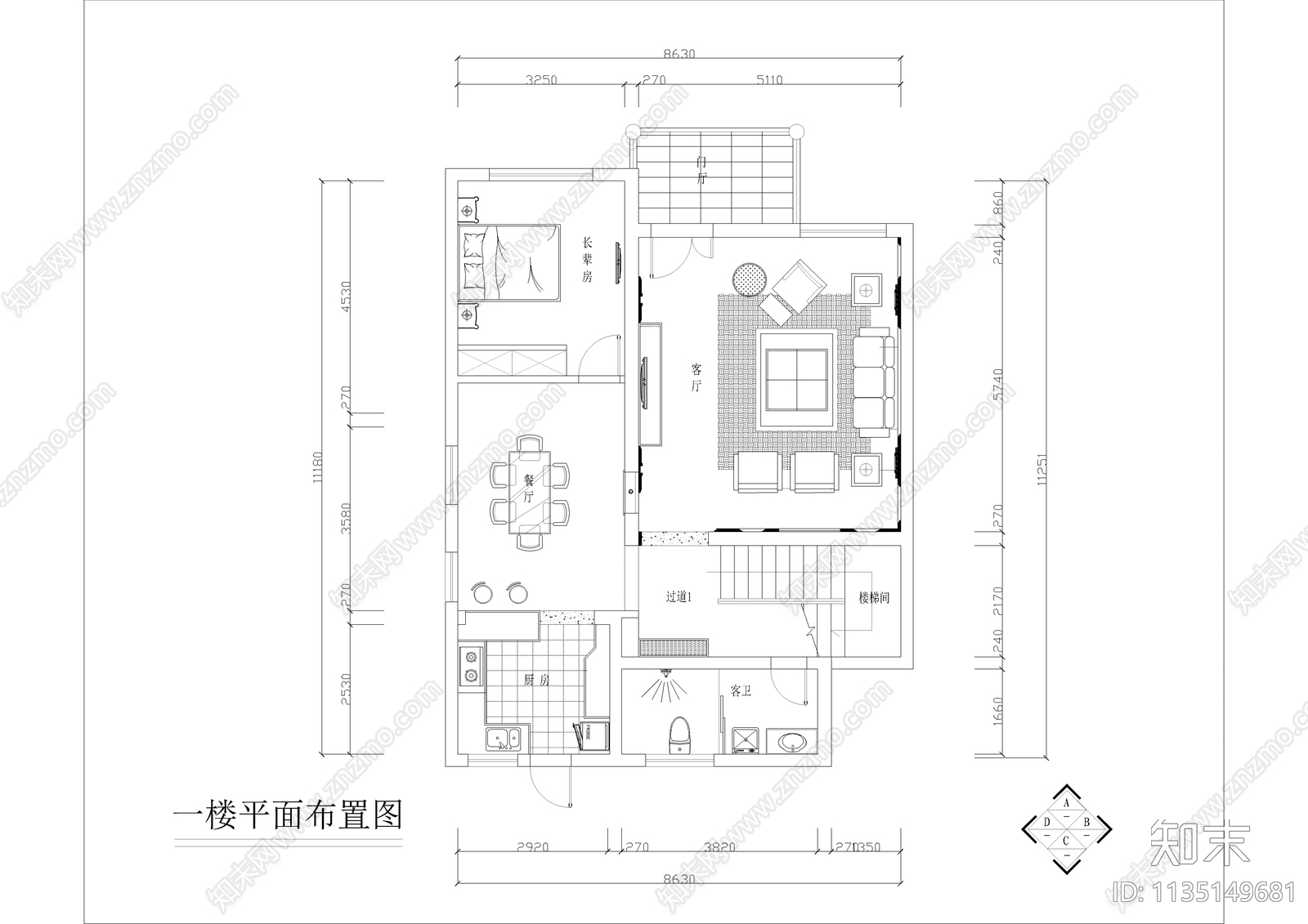 欧式三层别墅装修cad施工图下载【ID:1135149681】