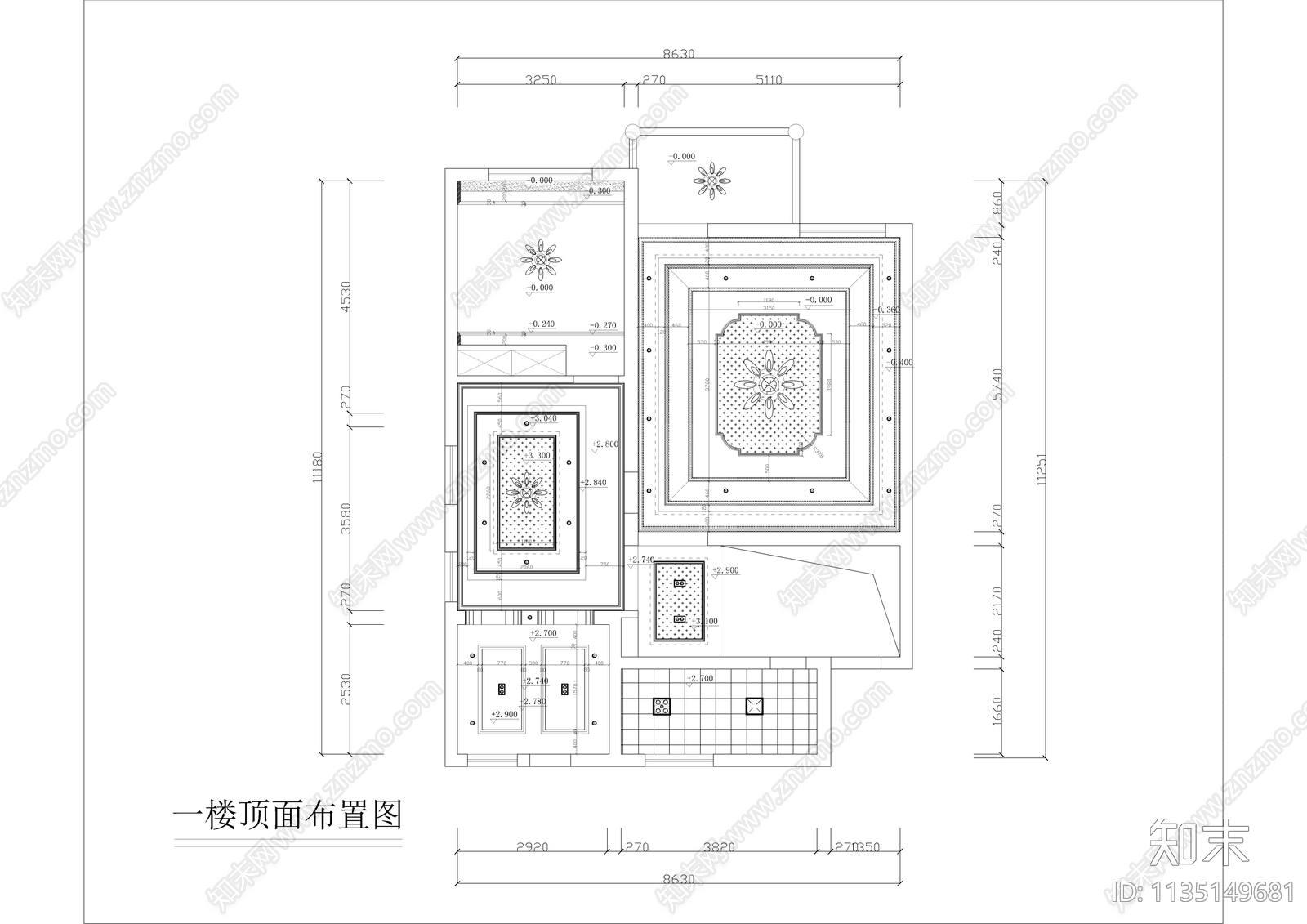 欧式三层别墅装修cad施工图下载【ID:1135149681】