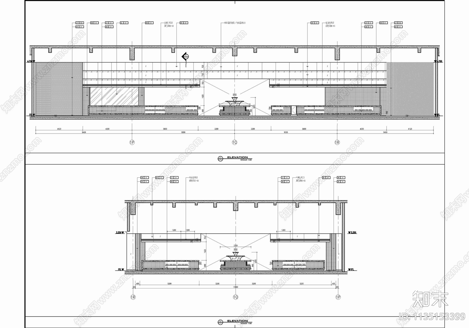 1100㎡全日制餐厅室内cad施工图下载【ID:1135153399】