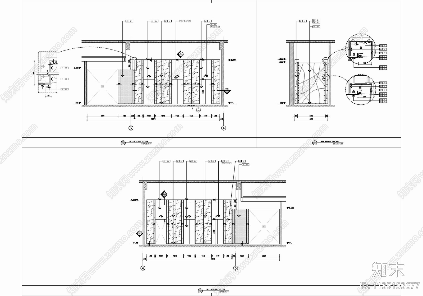 电梯厅门厅公区室内cad施工图下载【ID:1135153677】