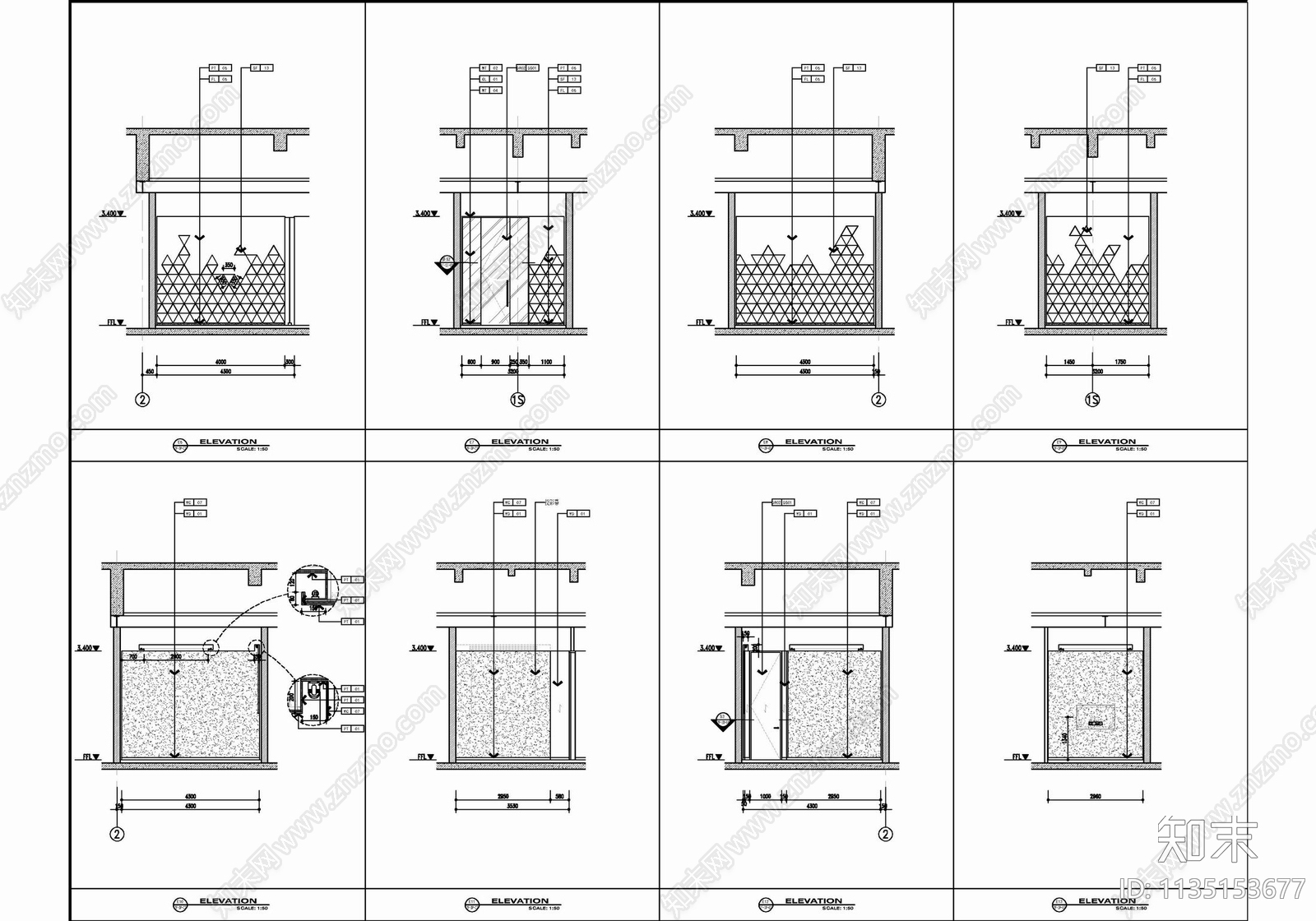 电梯厅门厅公区室内cad施工图下载【ID:1135153677】
