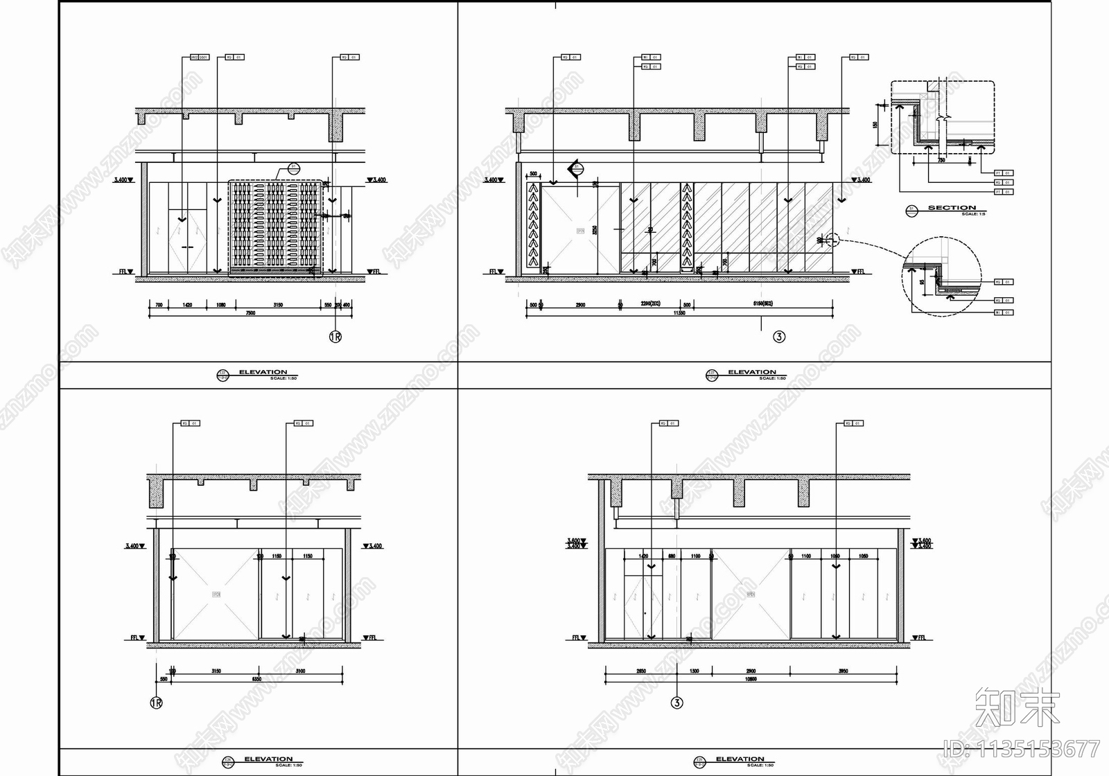 电梯厅门厅公区室内cad施工图下载【ID:1135153677】