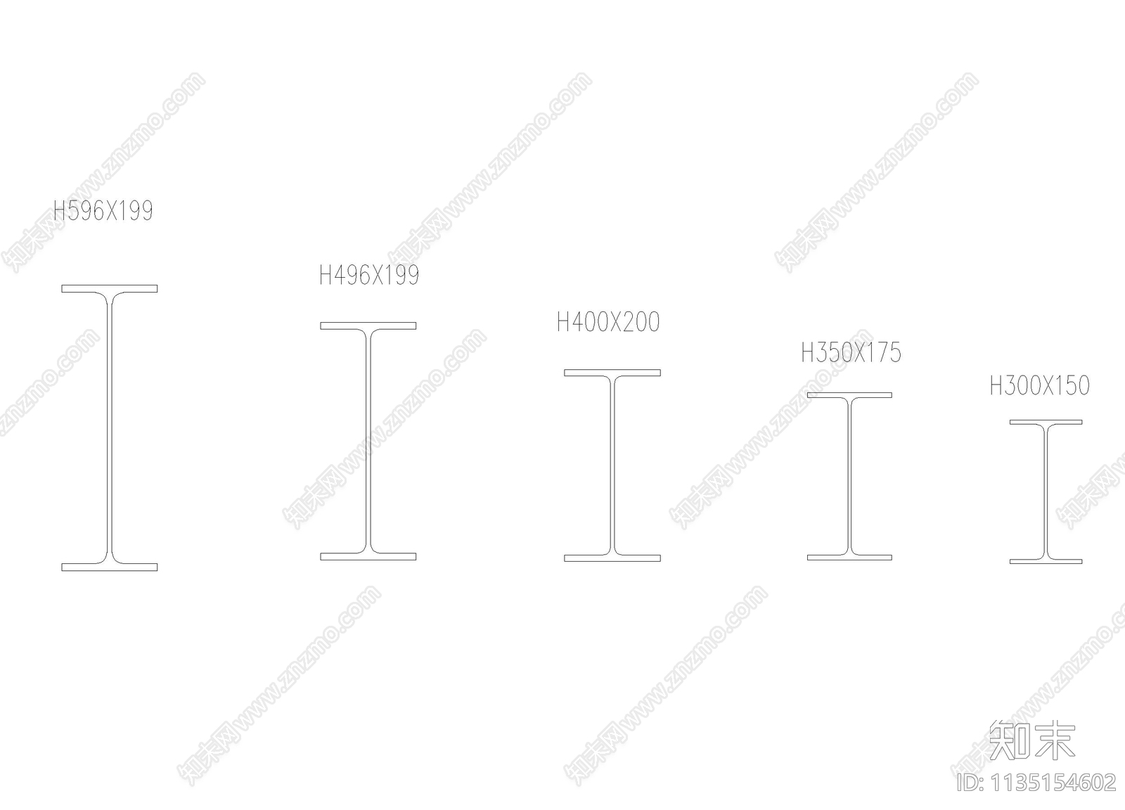 各尺寸H形钢cad施工图下载【ID:1135154602】