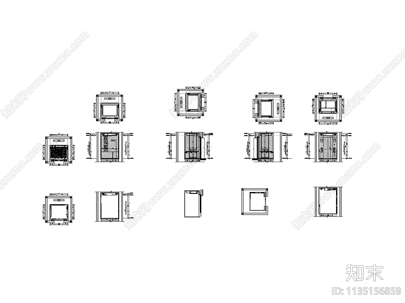 十组常用电梯轿厢平立面施工图下载【ID:1135156859】
