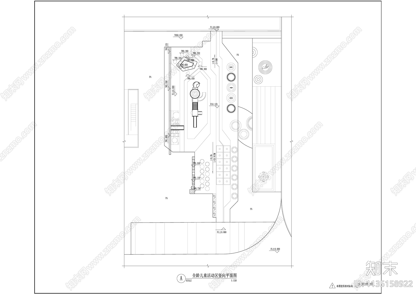 全龄儿童活动区游乐设施详图cad施工图下载【ID:1135158922】