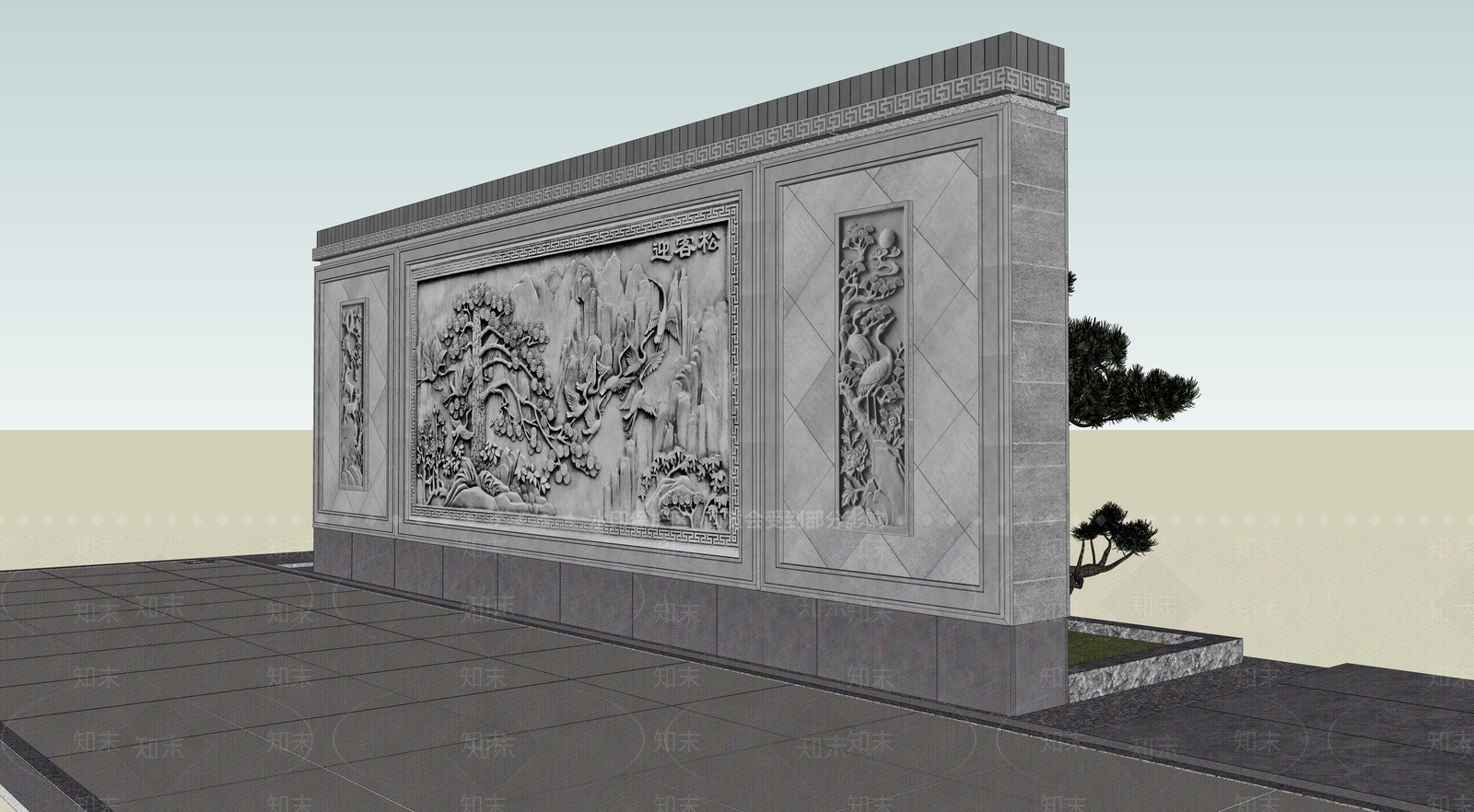 中式景墙SU模型精品下载_SketchUp模型_知末网