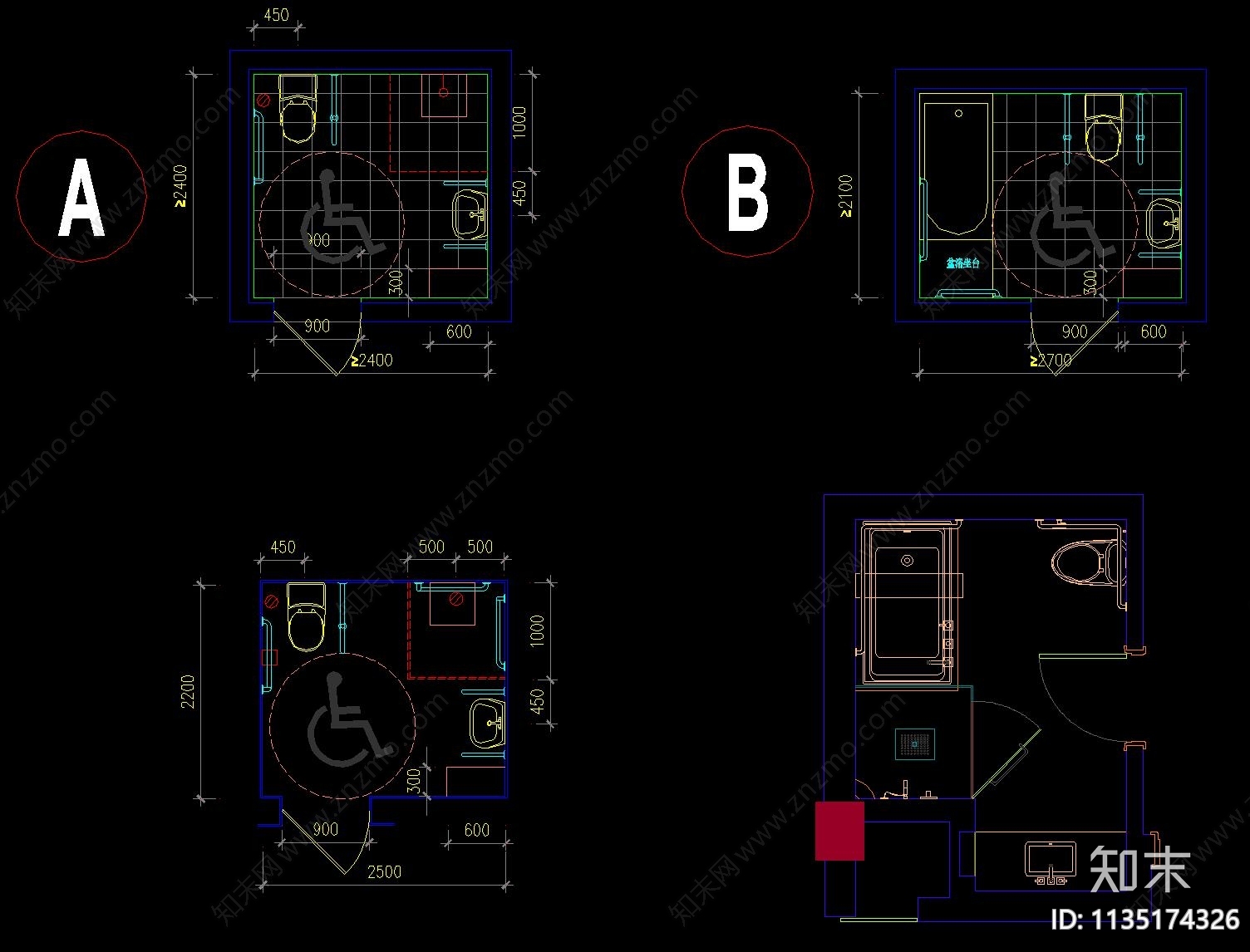 公共卫生间残疾人卫生间施工图下载【ID:1135174326】