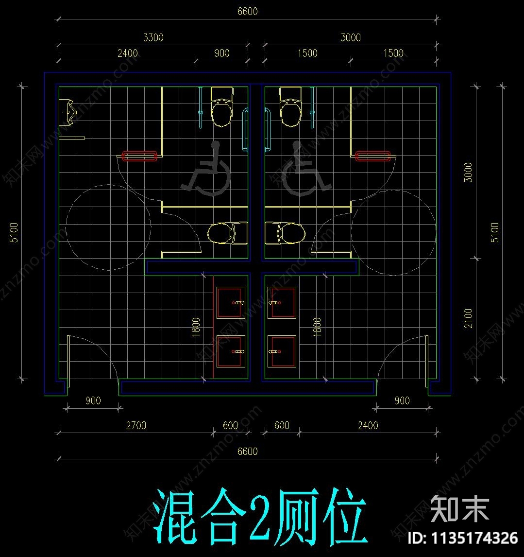 公共卫生间残疾人卫生间施工图下载【ID:1135174326】