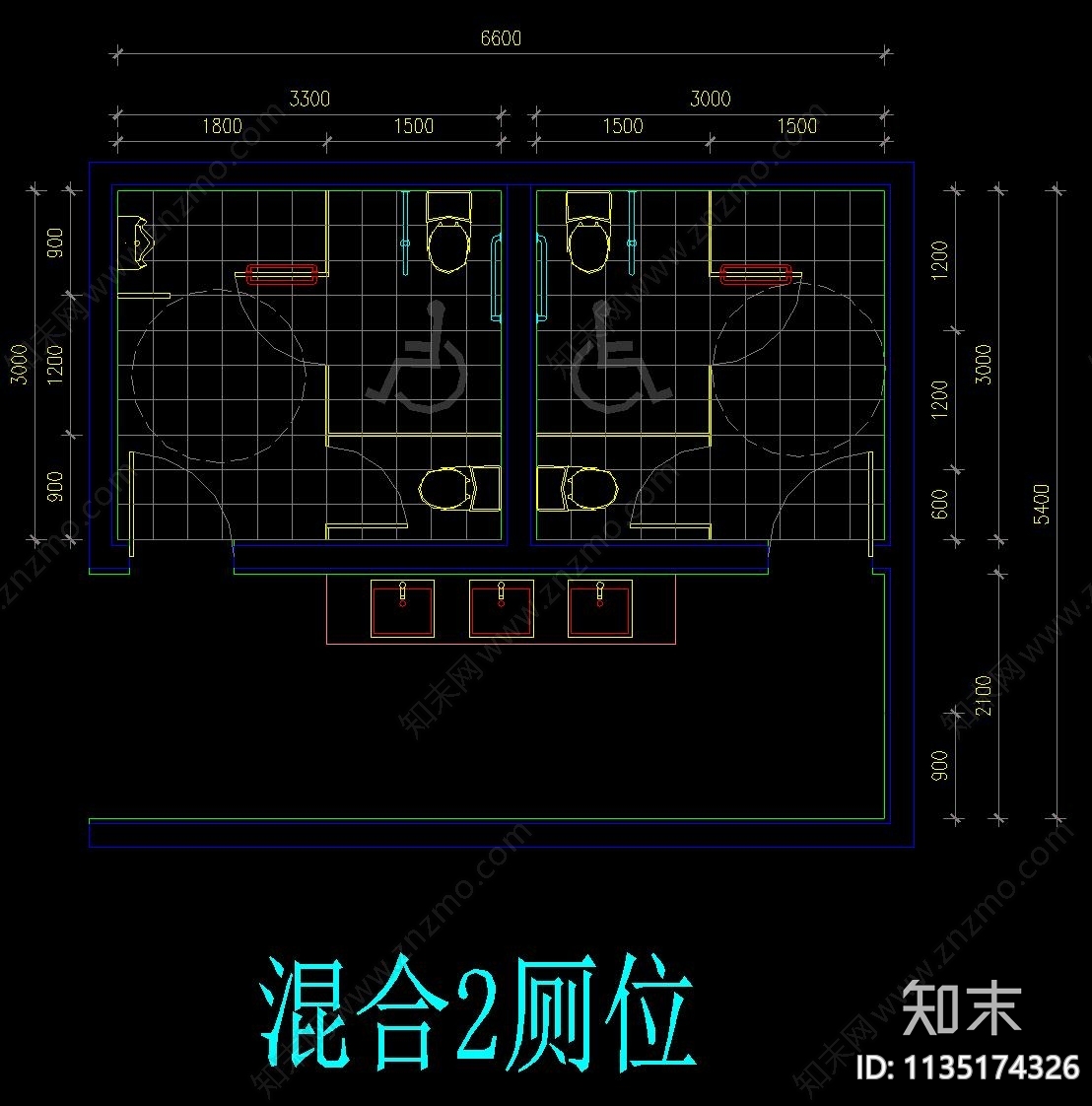 公共卫生间残疾人卫生间施工图下载【ID:1135174326】