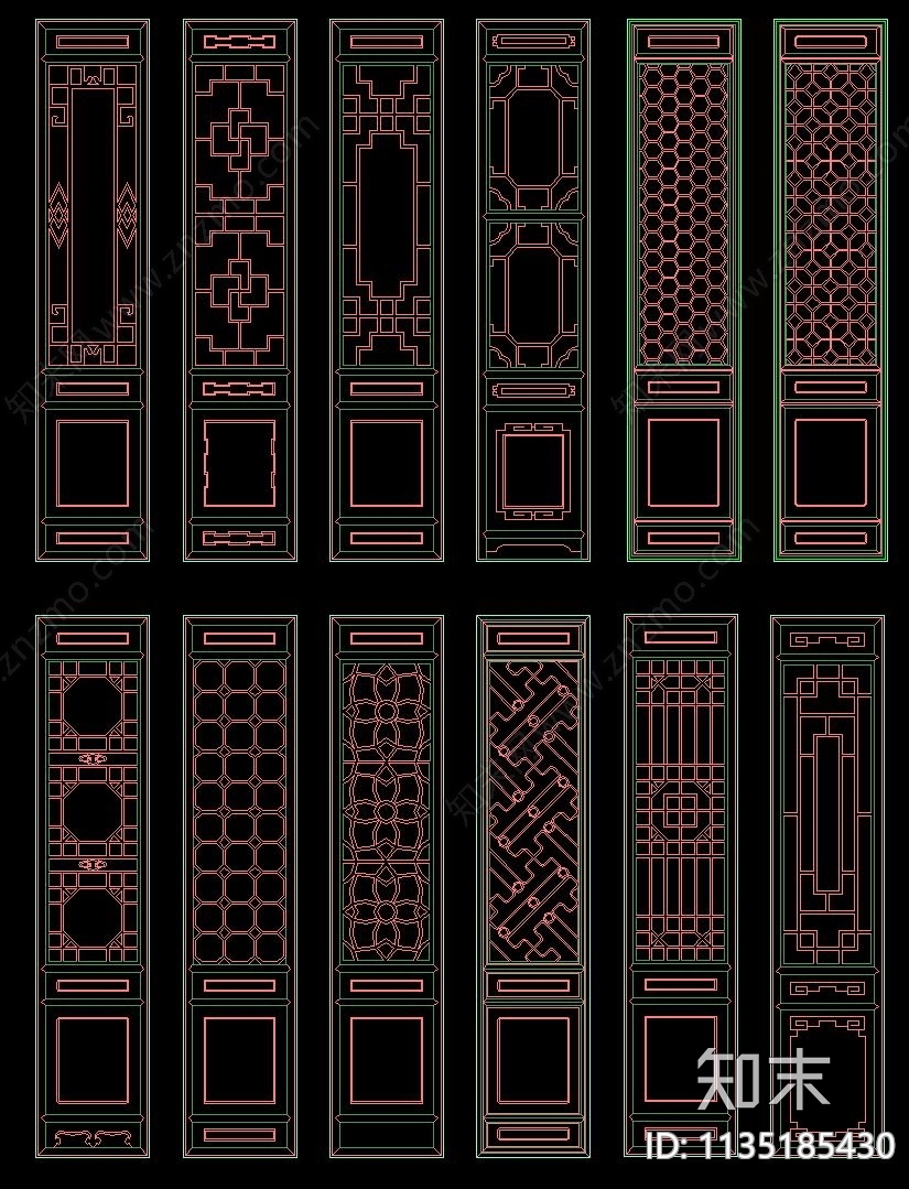 花格雕花屏风隔断门洞CADcad施工图下载【ID:1135185430】