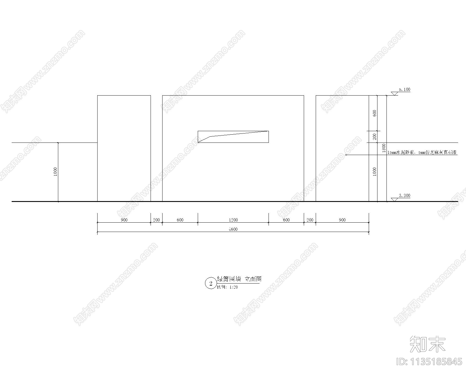 绿篱围墙cad施工图下载【ID:1135185845】