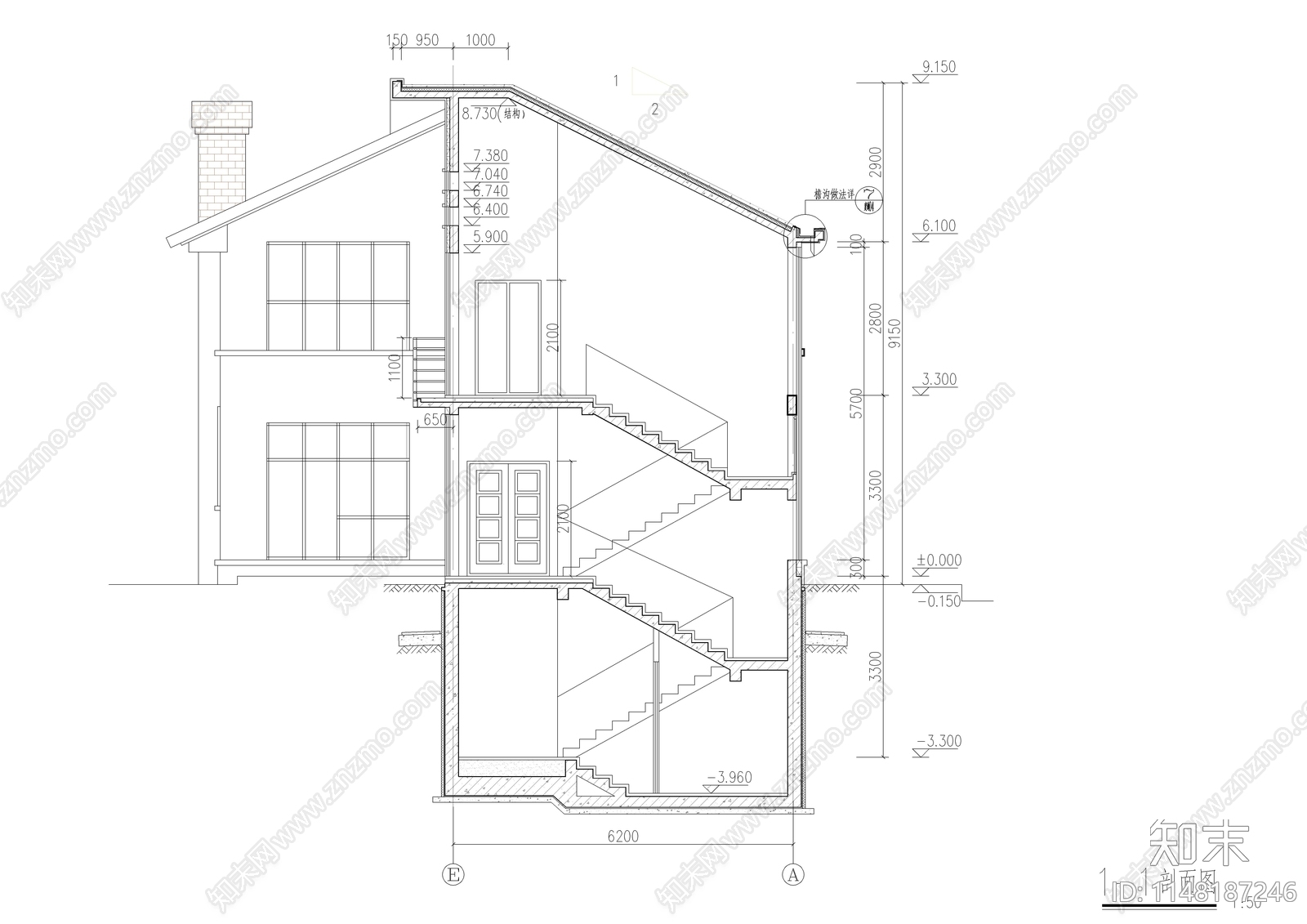 经典二层别墅建筑cad施工图下载【ID:1148187246】