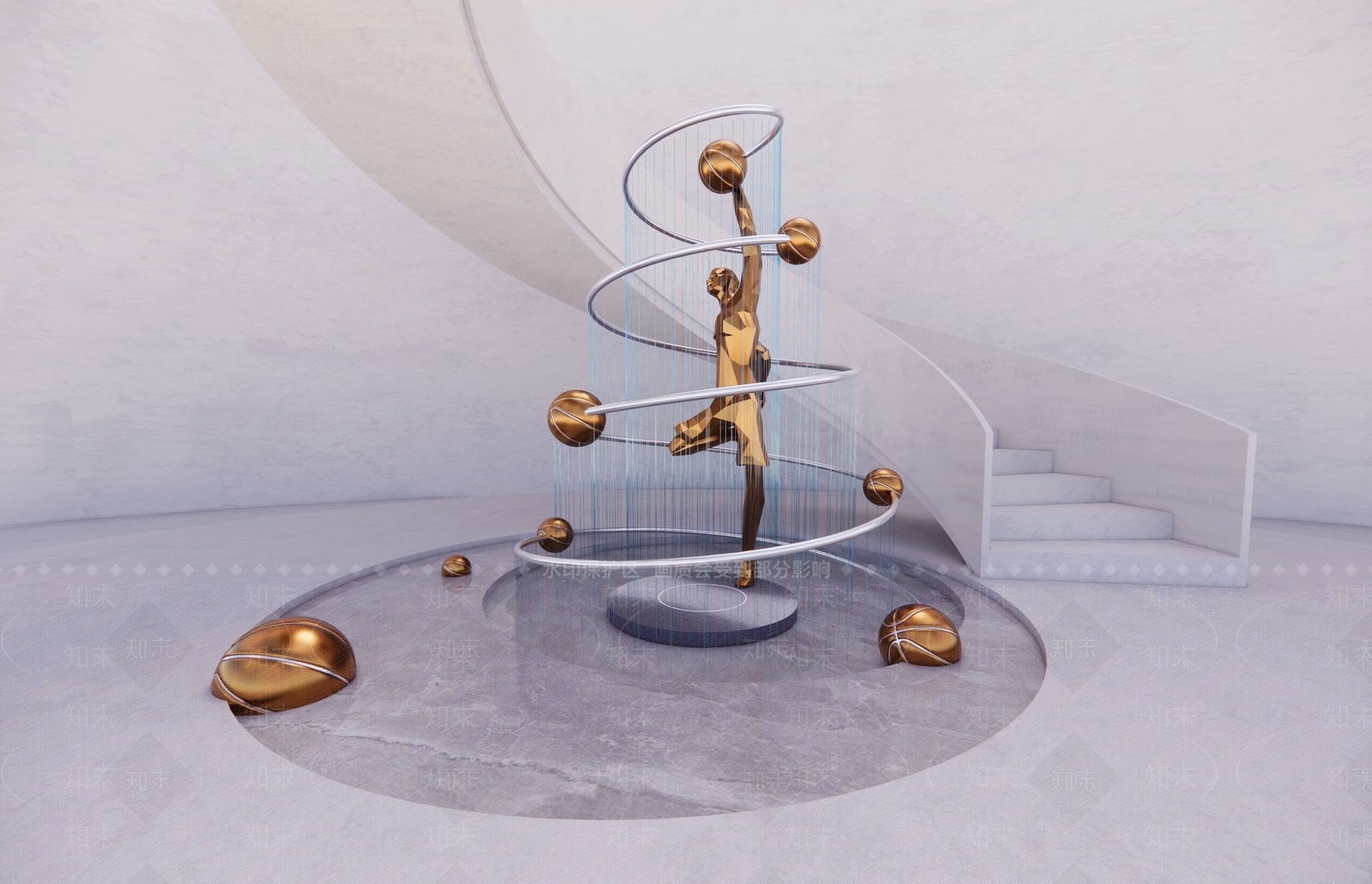 现代篮球雕塑小品SU模型下载【ID:1135197355】