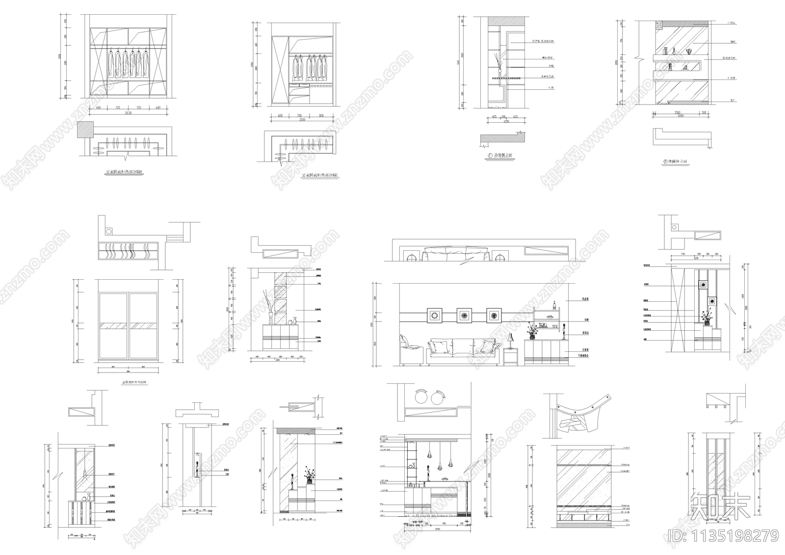 入户鞋柜装饰柜平立面cad施工图下载【ID:1135198279】