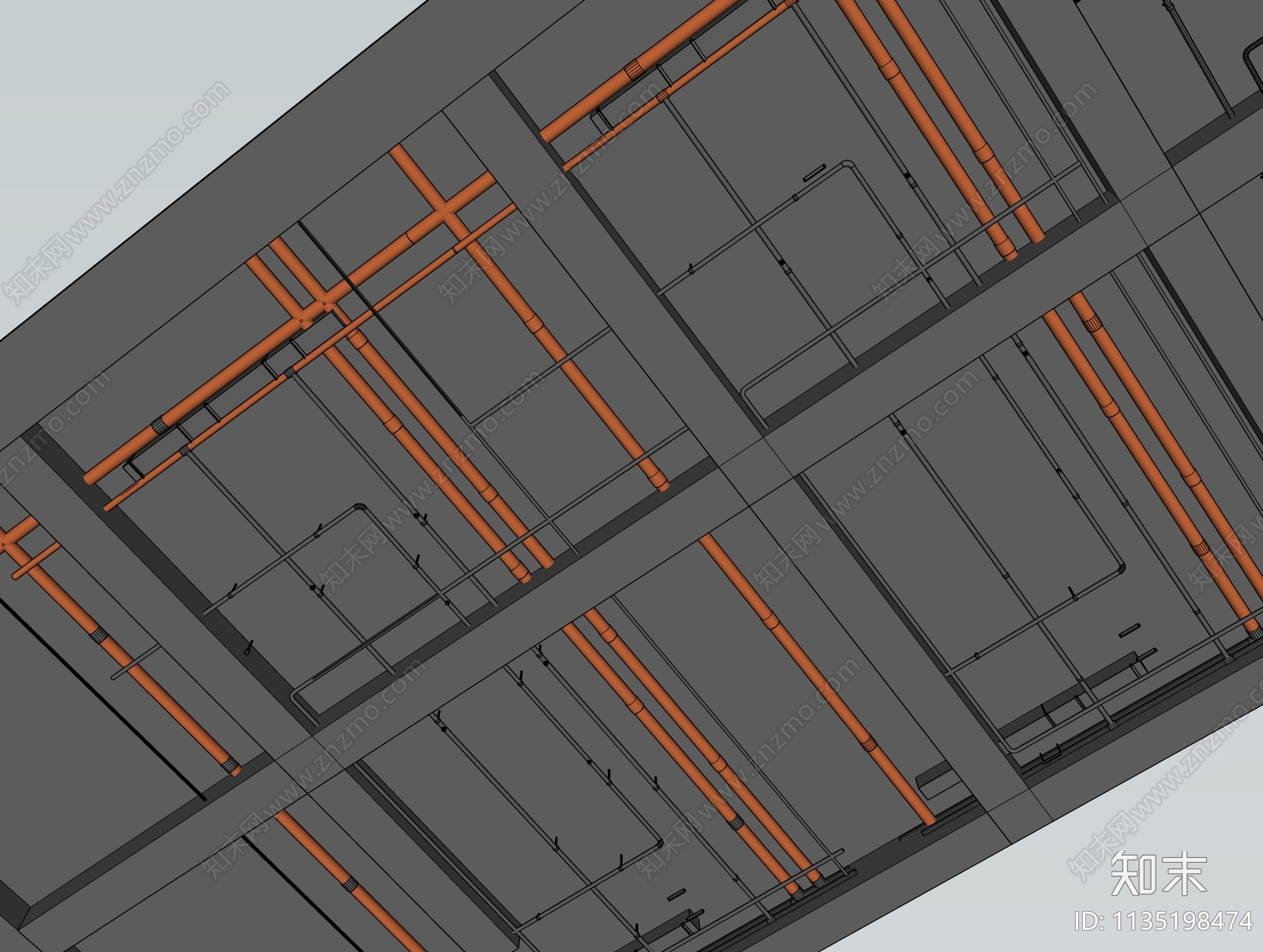 工业风管道吊顶天花SU模型下载【ID:1135198474】
