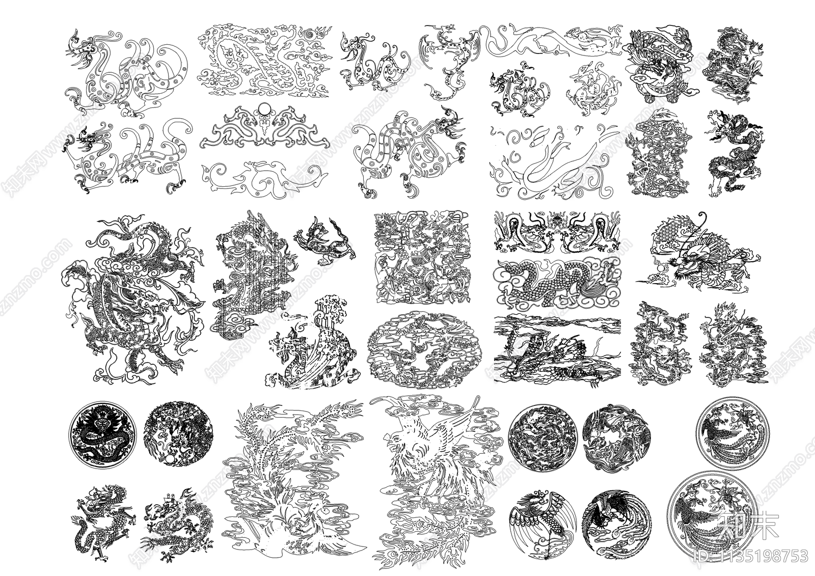 中国传统龙凤图案施工图下载【ID:1135198753】