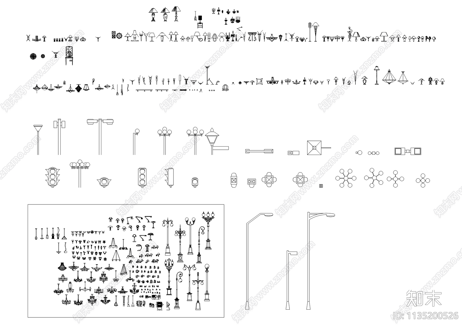 吊灯台灯路灯灯具施工图下载【ID:1135200526】