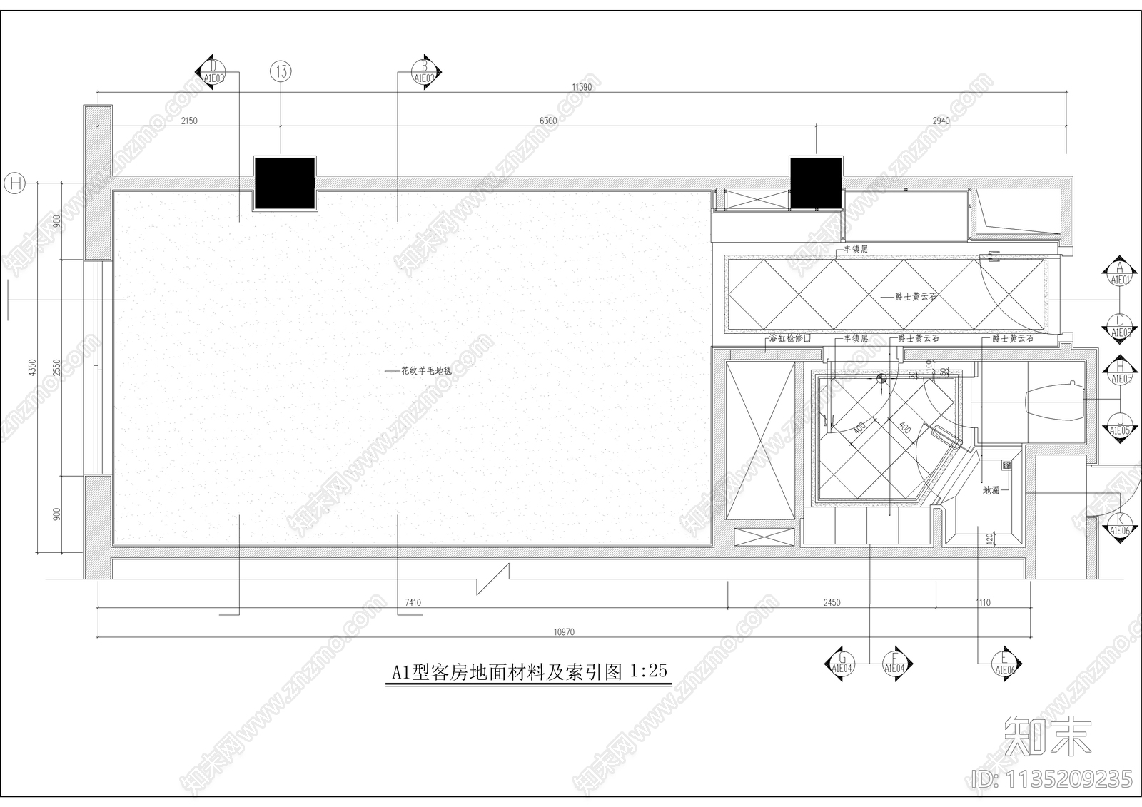 星级酒店豪华标间装修cad施工图下载【ID:1135209235】