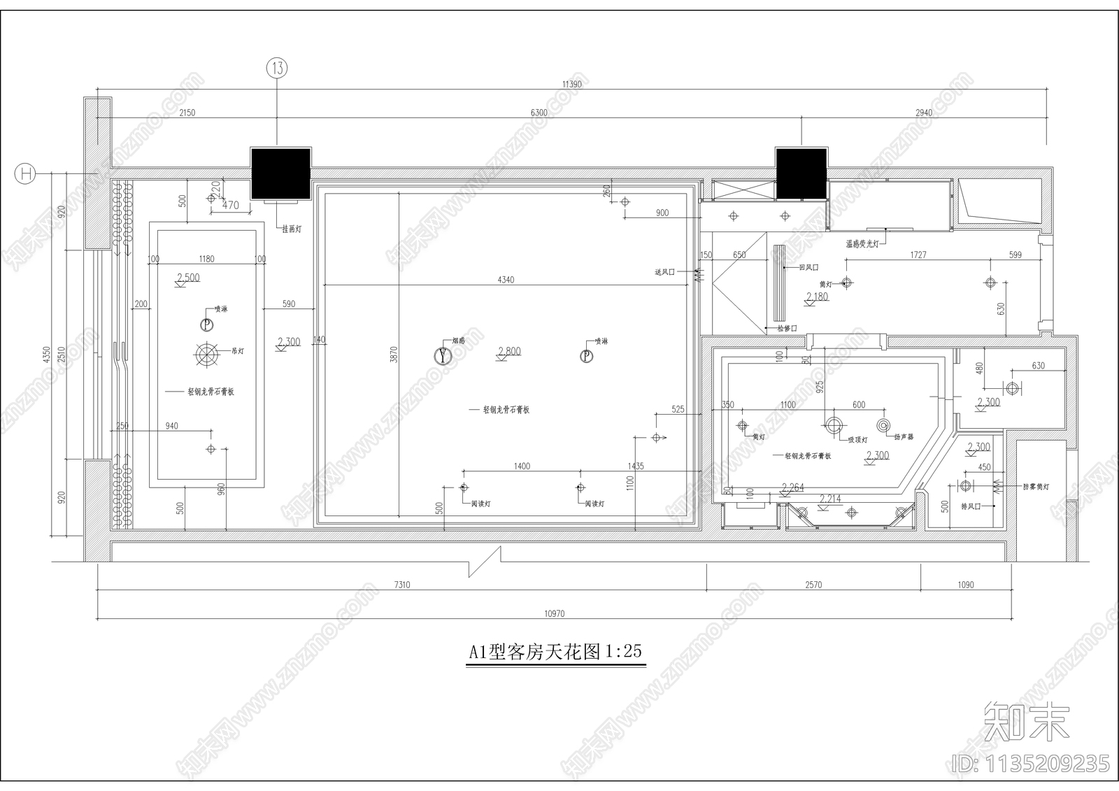 星级酒店豪华标间装修cad施工图下载【ID:1135209235】
