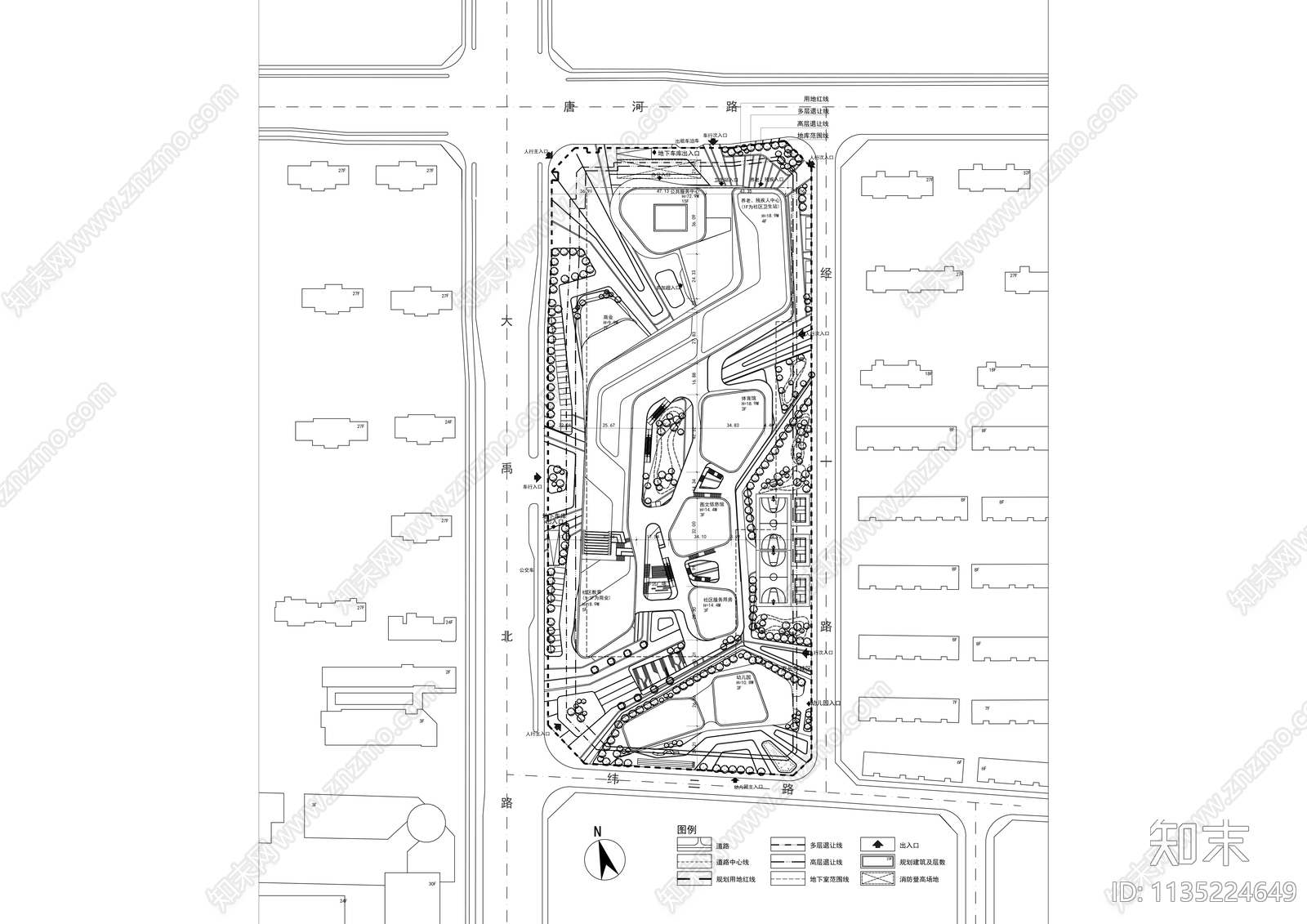 社区邻里中心建筑规划总平面图施工图下载【ID:1135224649】