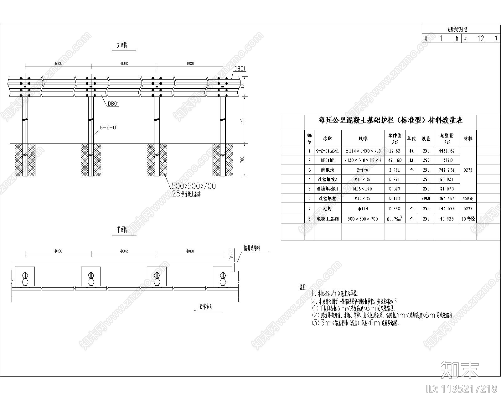 道路波形护栏设计cad施工图下载【ID:1135217218】