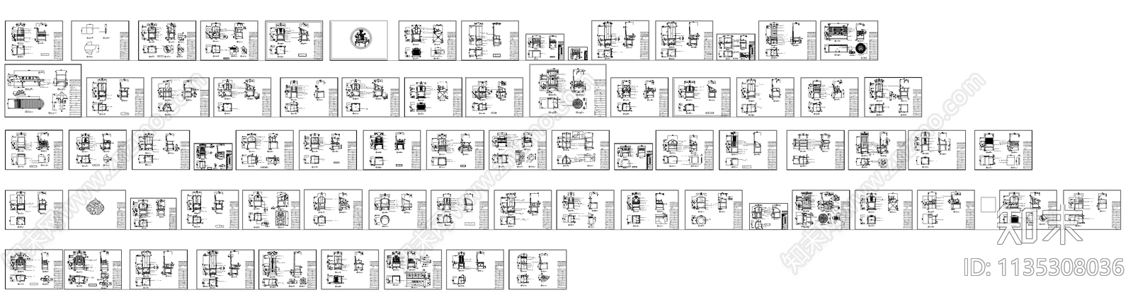 新中式椅子三视图cad施工图下载【ID:1135308036】