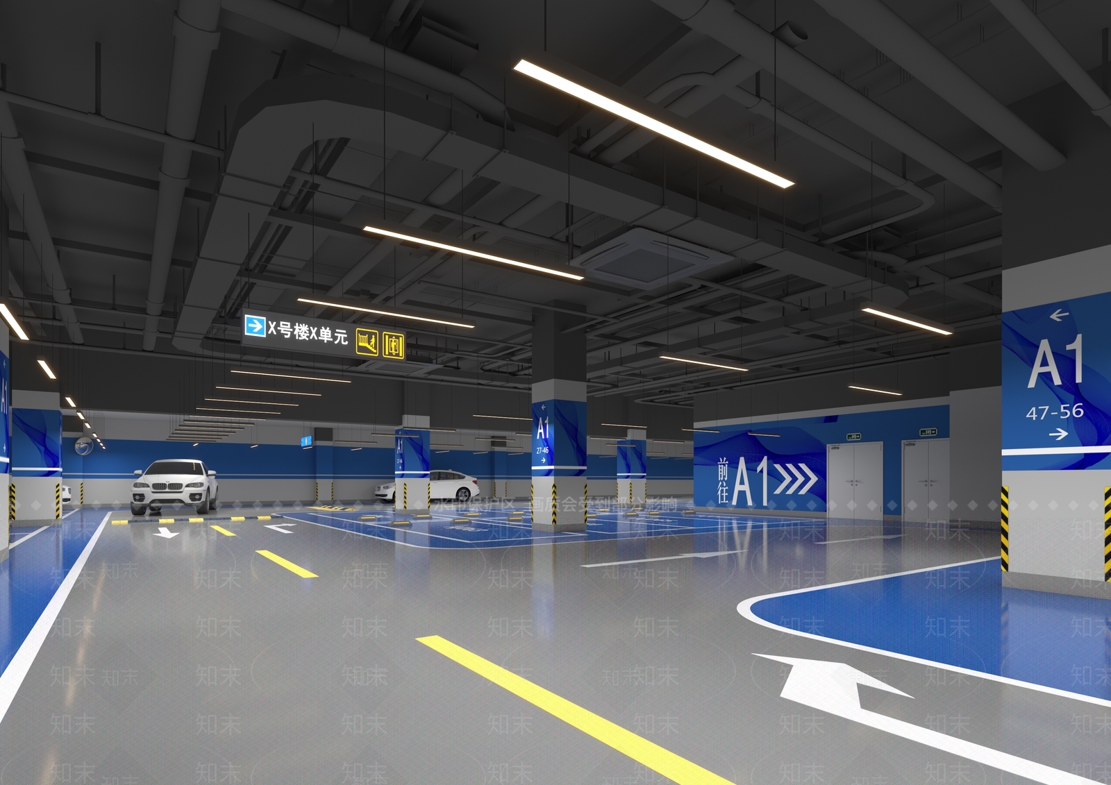 现代室内停车场3D模型下载【ID:1139271230】