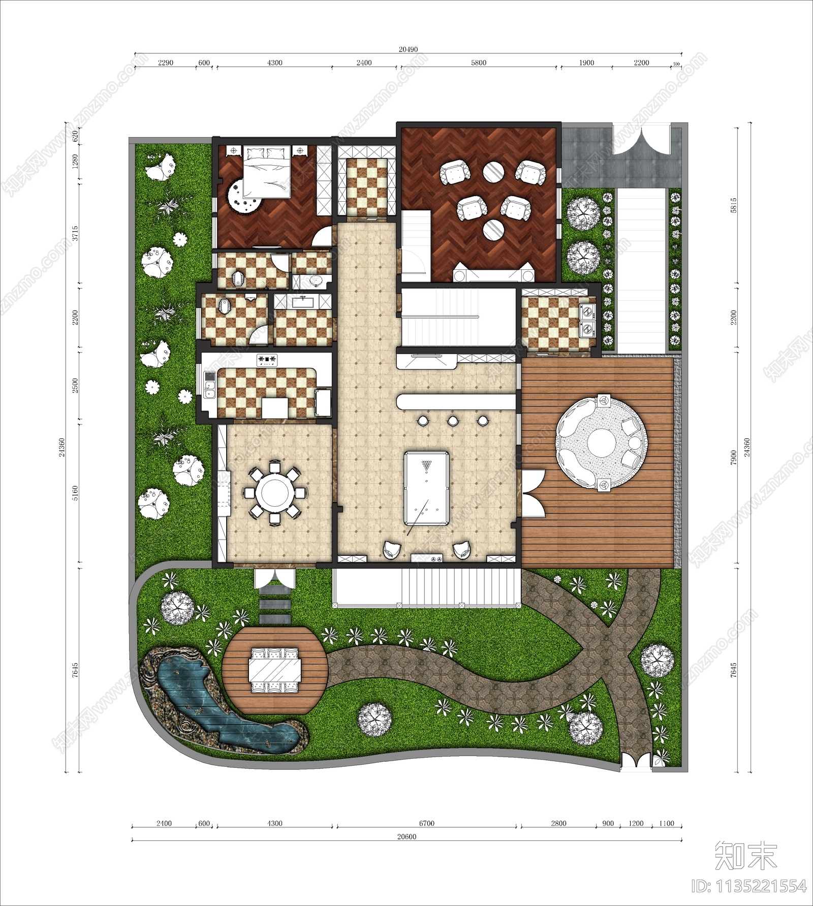 美式风别墅效果图施工图下载【ID:1135221554】