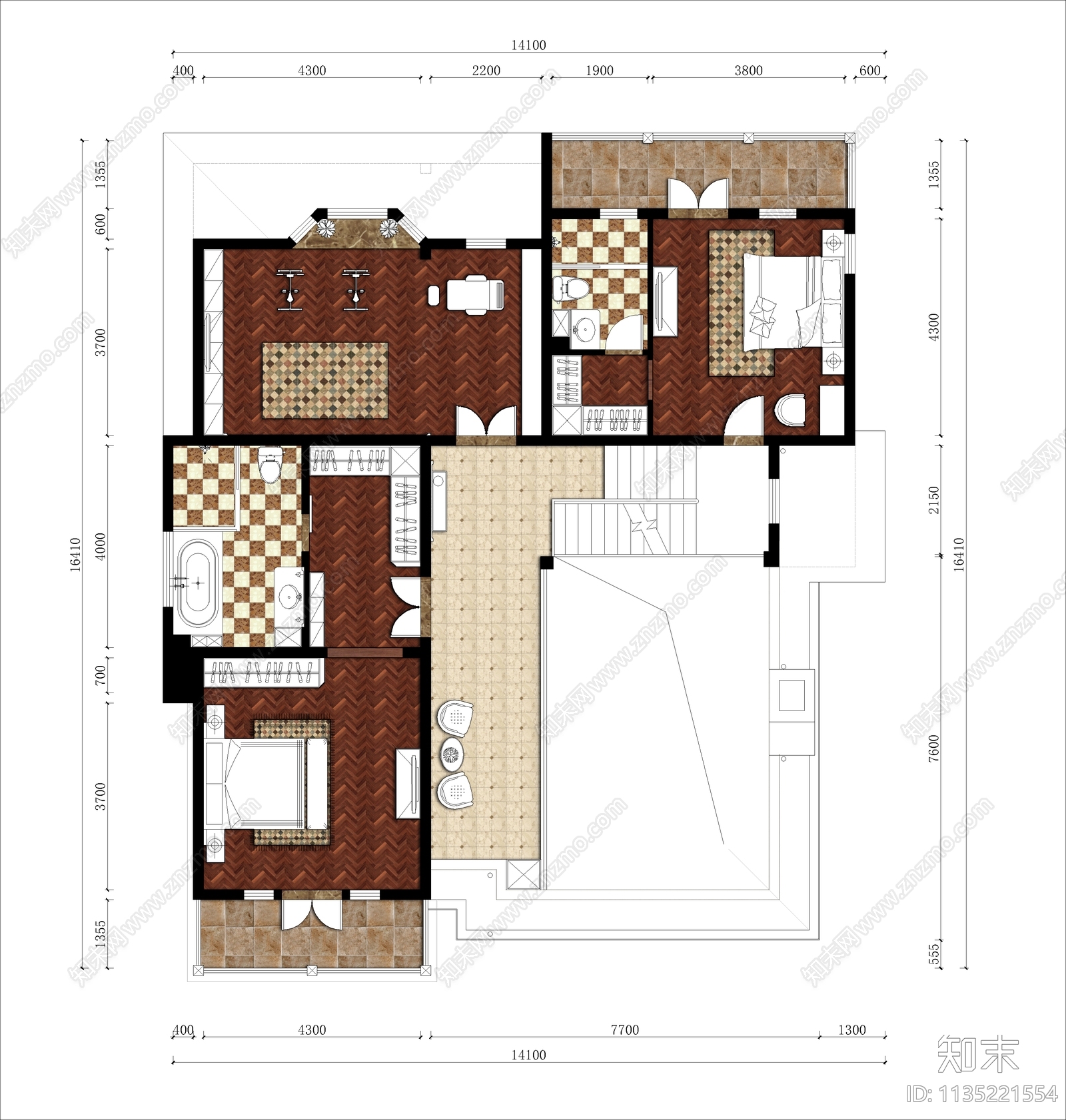 美式风别墅效果图施工图下载【ID:1135221554】