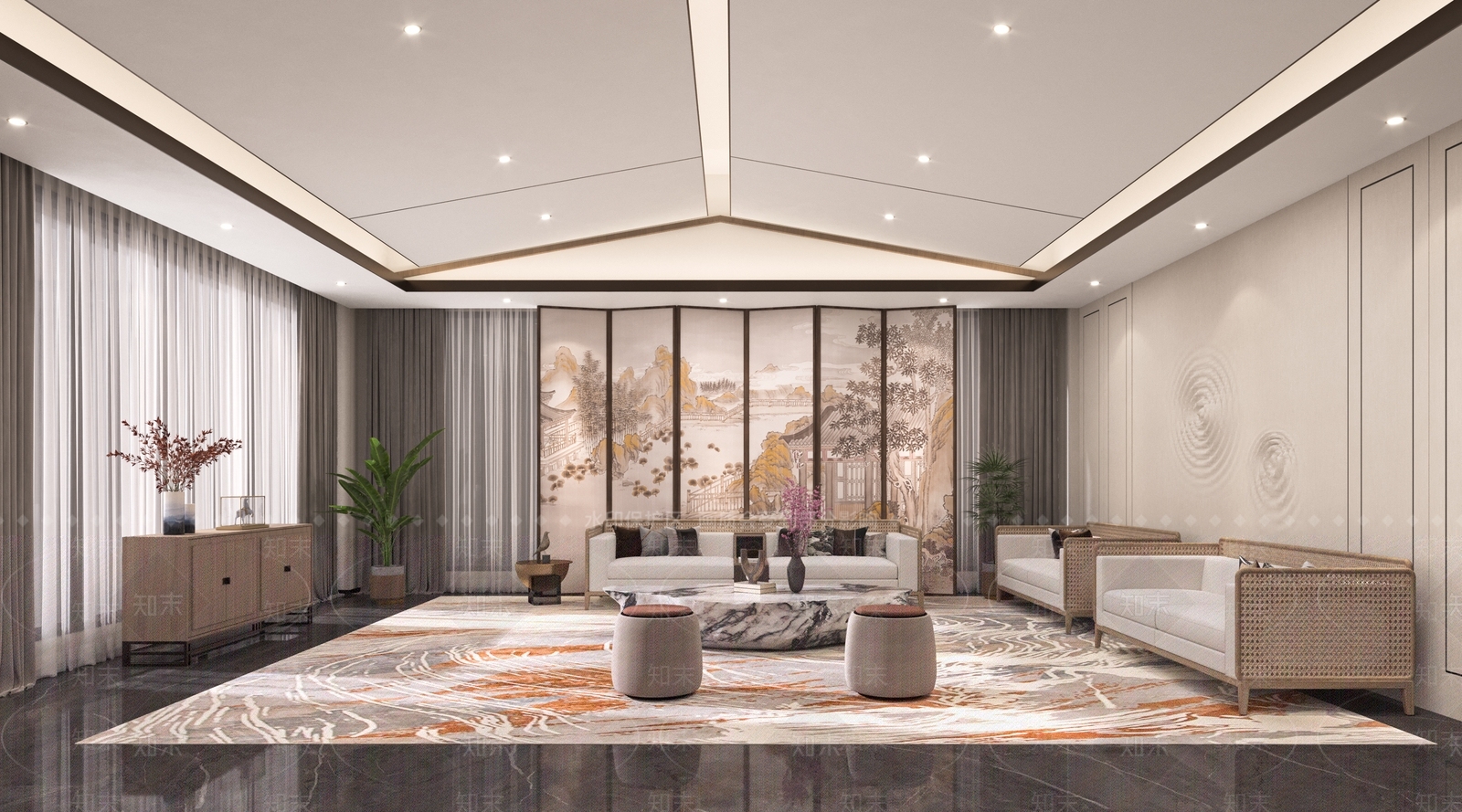 新中式酒店宴会厅3D模型下载【ID:1135222308】