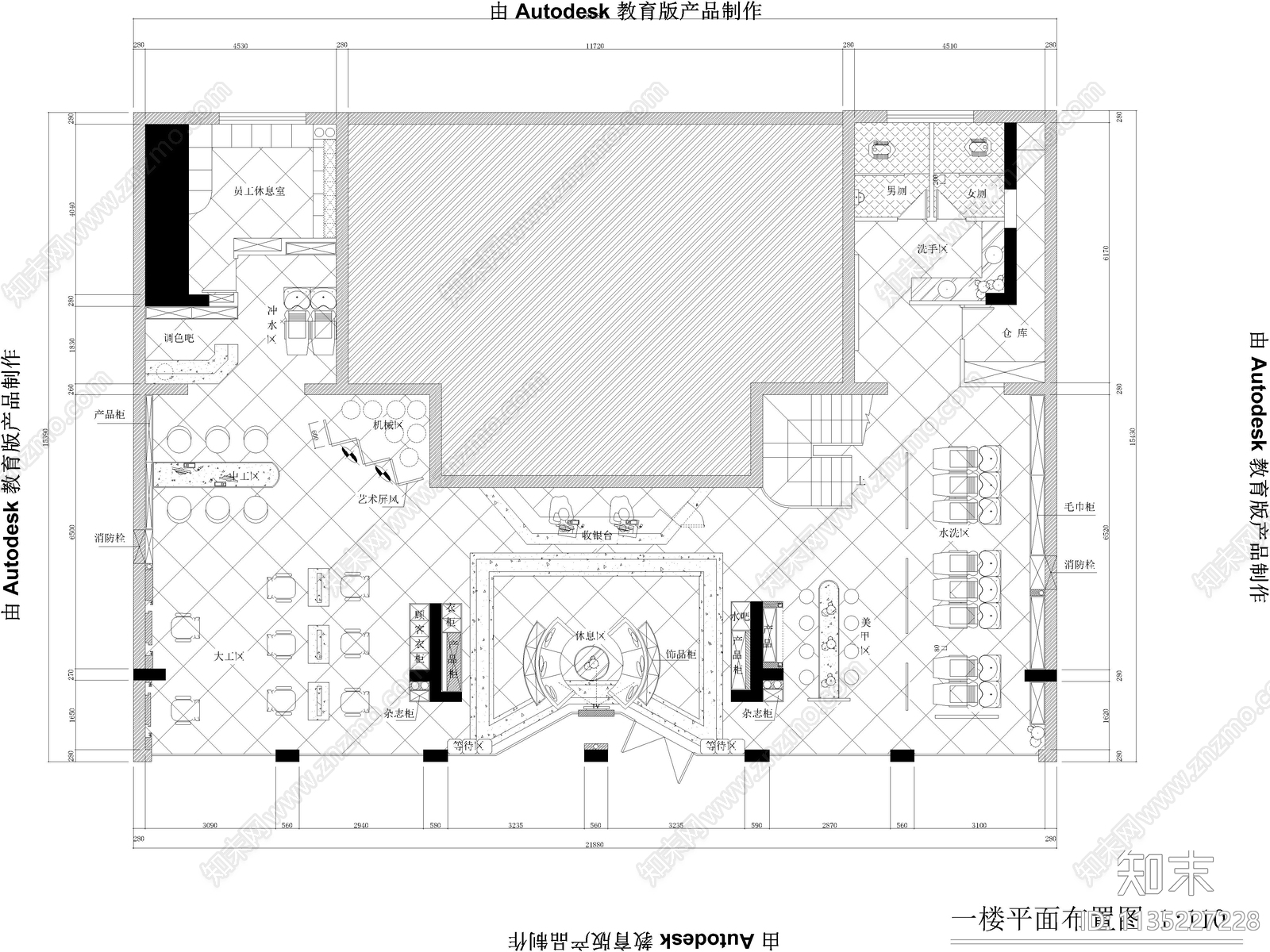 11套理发店美容美发店施工图下载【ID:1135227228】