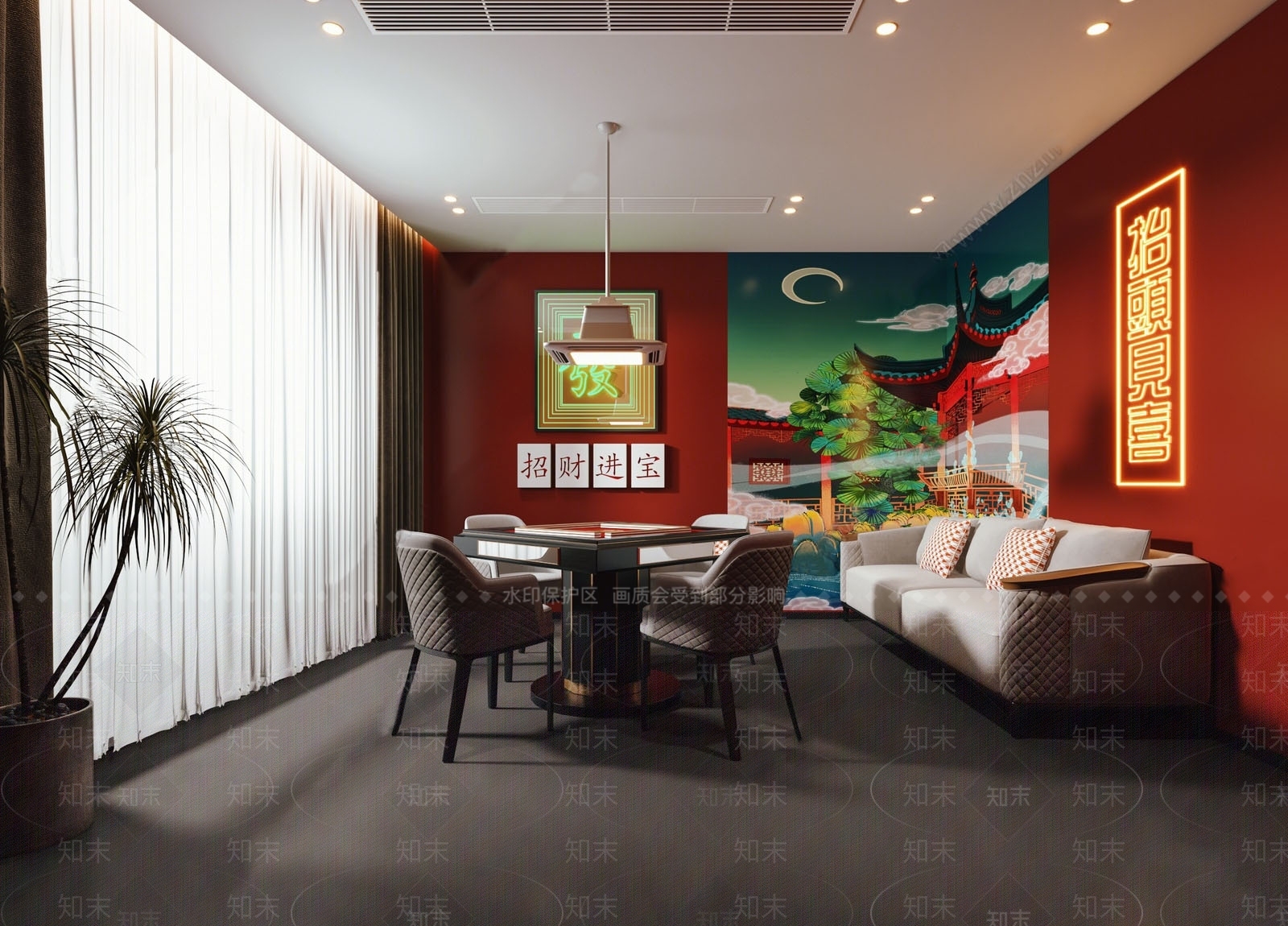现代棋牌室SU模型下载【ID:1135230475】