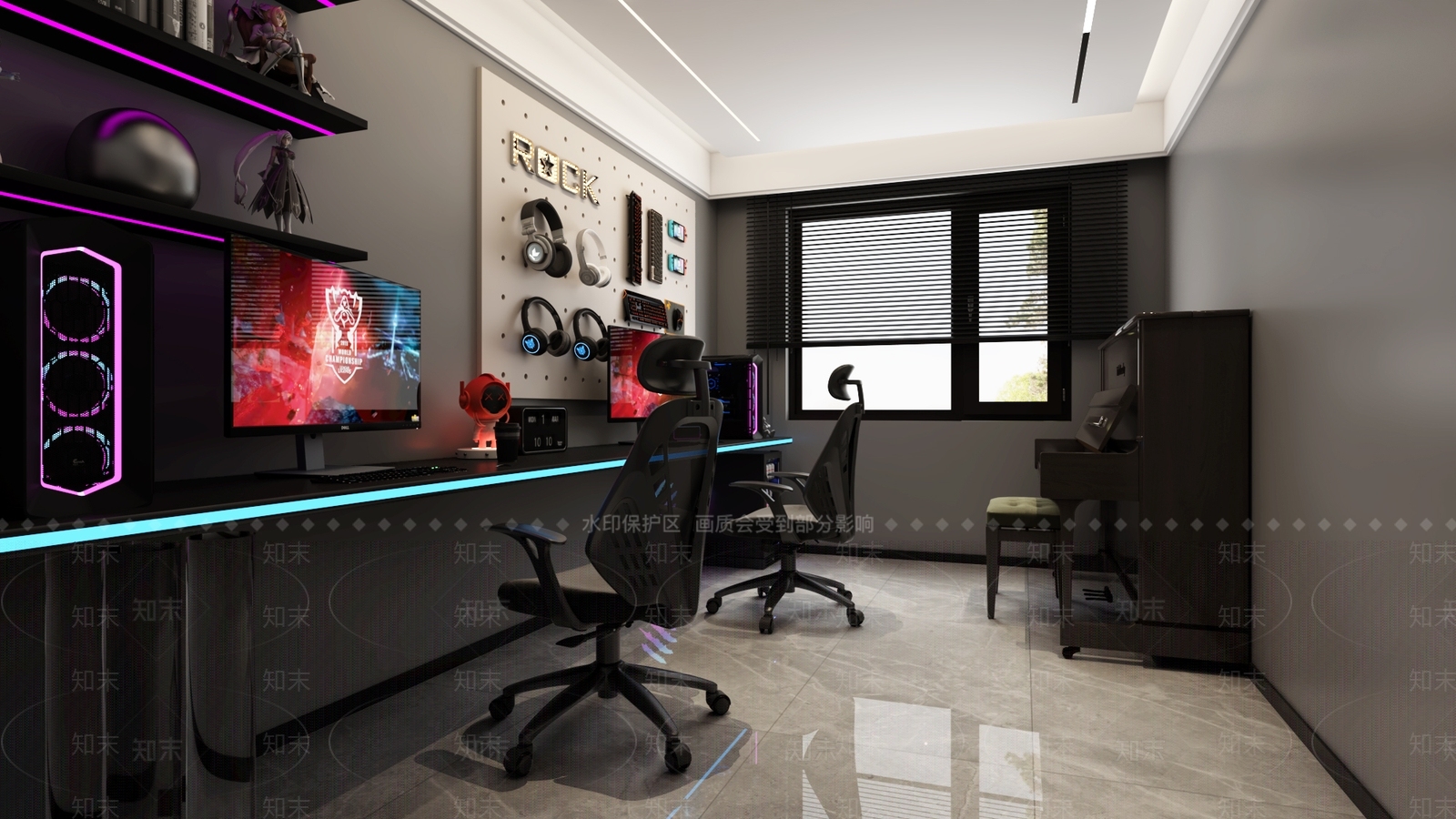 现代双人电竞房3D模型下载【ID:1135255793】