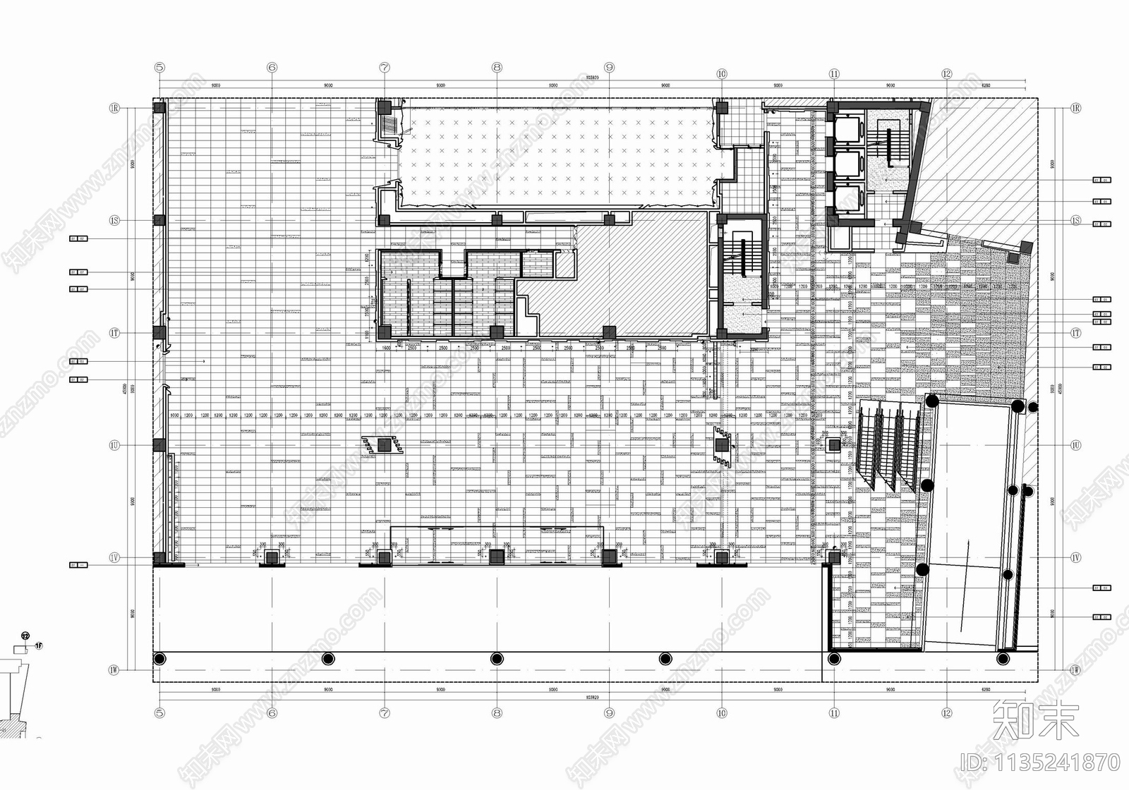 1800㎡大厅公区室内cad施工图下载【ID:1135241870】