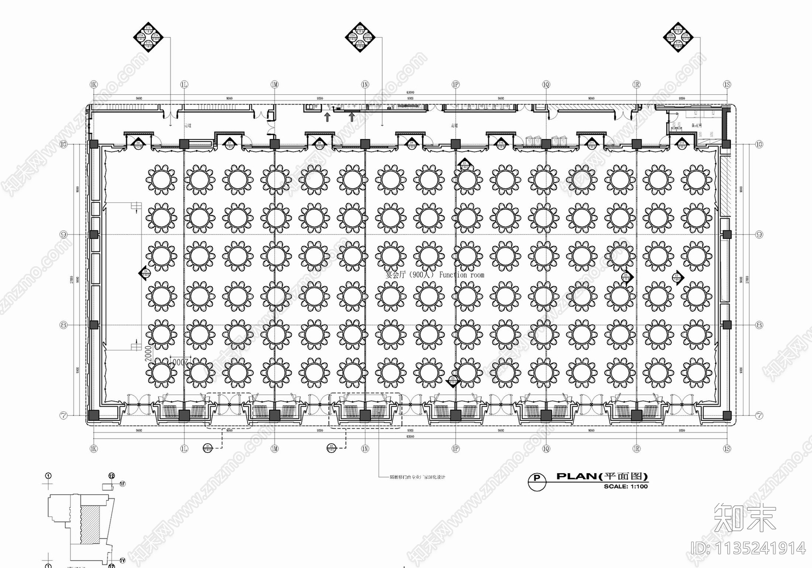 1700㎡多功能会议室cad施工图下载【ID:1135241914】