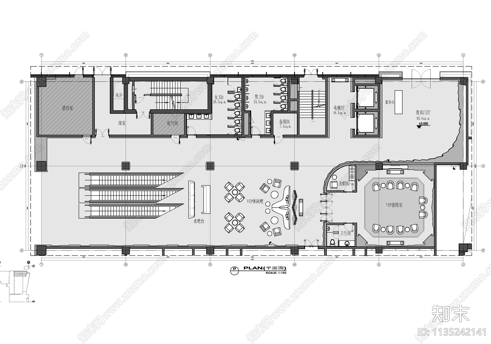 300㎡VIP贵宾接待休闲区cad施工图下载【ID:1135242141】