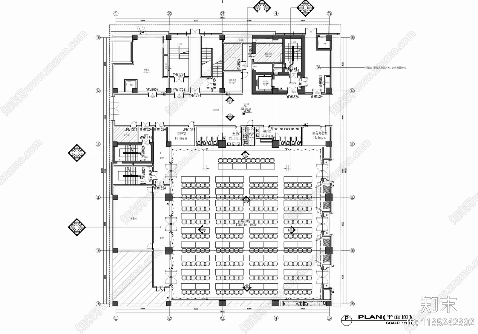 800㎡多功能会议室宴会厅施工图下载【ID:1135242392】